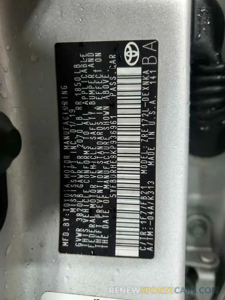 13 Photograph of a damaged car 5YFBURHE8KP936961 TOYOTA COROLLA 2019