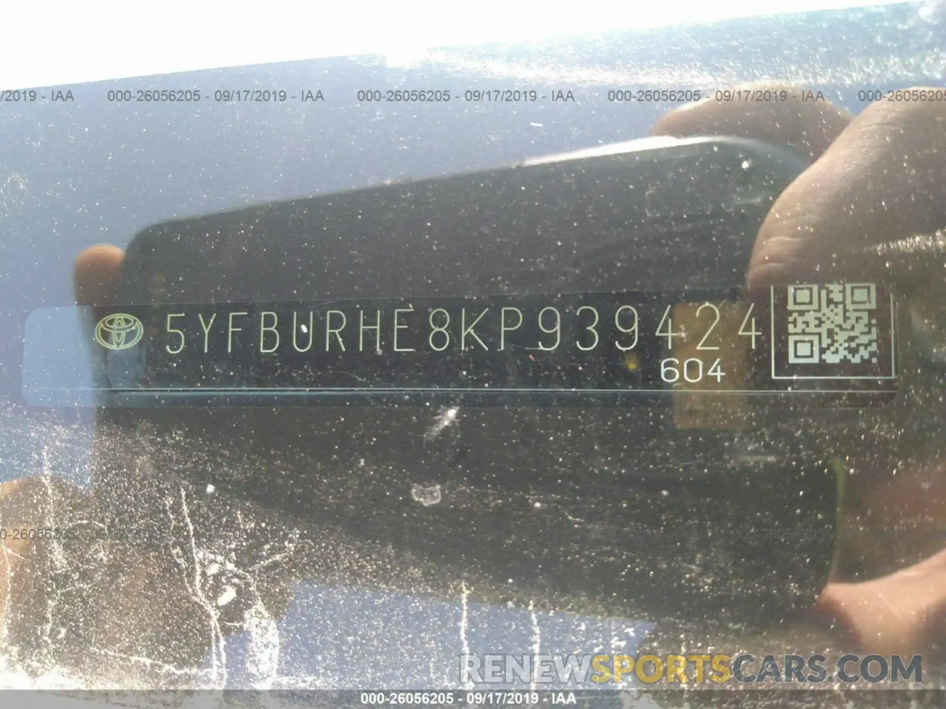 9 Photograph of a damaged car 5YFBURHE8KP939424 TOYOTA COROLLA 2019