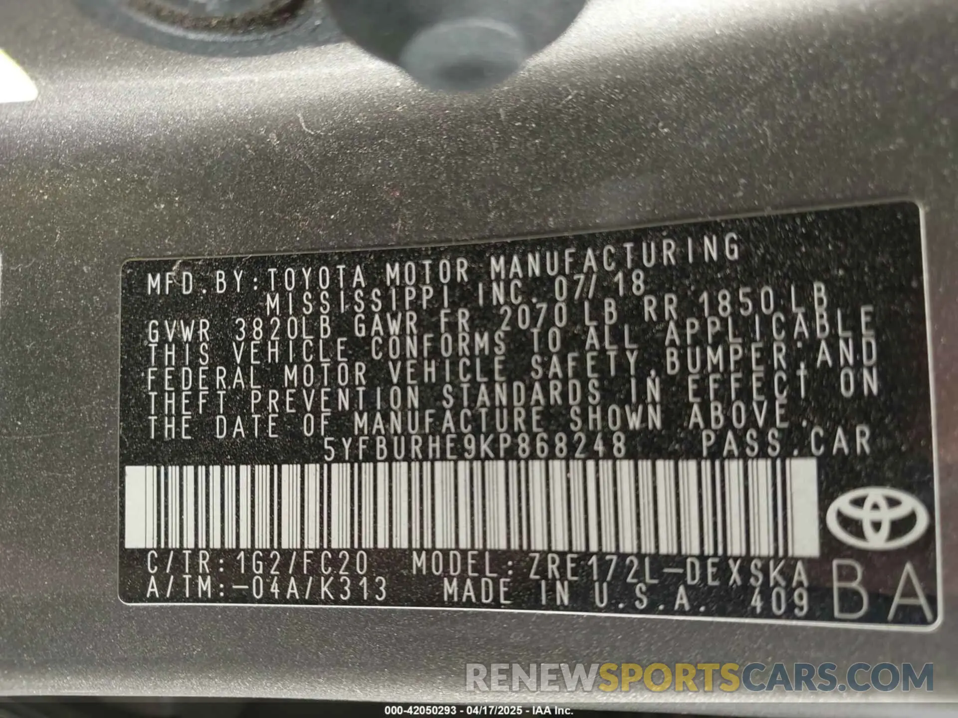 9 Photograph of a damaged car 5YFBURHE9KP868248 TOYOTA COROLLA 2019