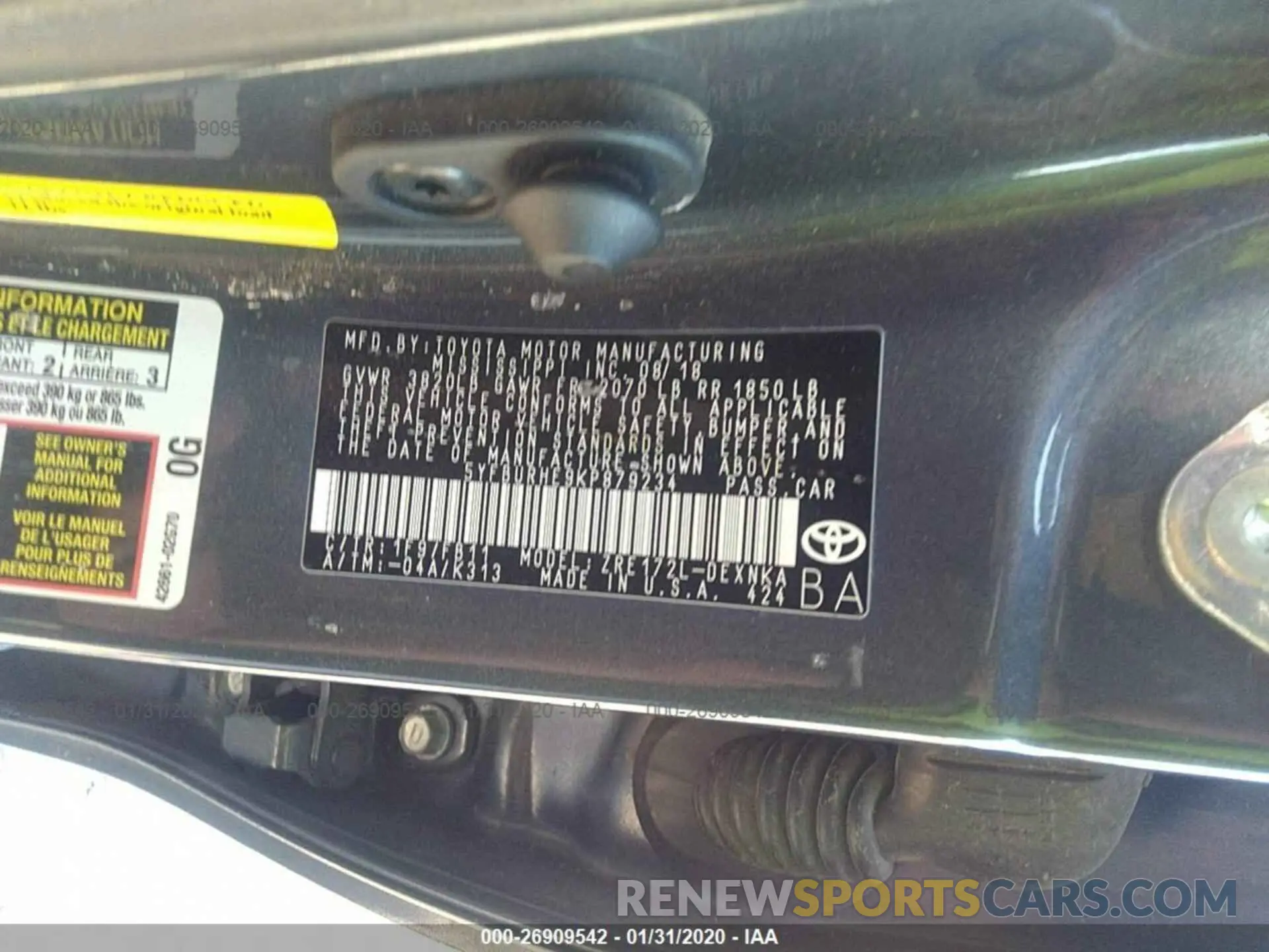 9 Photograph of a damaged car 5YFBURHE9KP879234 TOYOTA COROLLA 2019