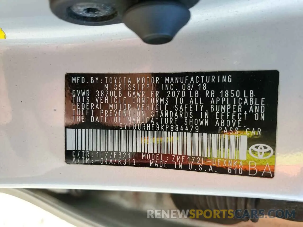 12 Photograph of a damaged car 5YFBURHE9KP884479 TOYOTA COROLLA 2019