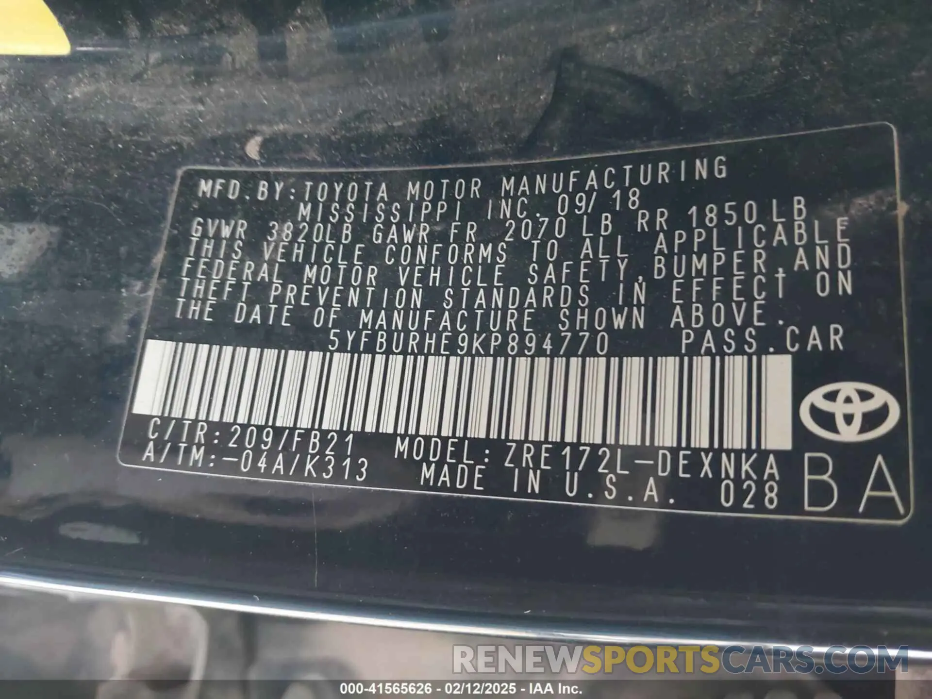 9 Photograph of a damaged car 5YFBURHE9KP894770 TOYOTA COROLLA 2019