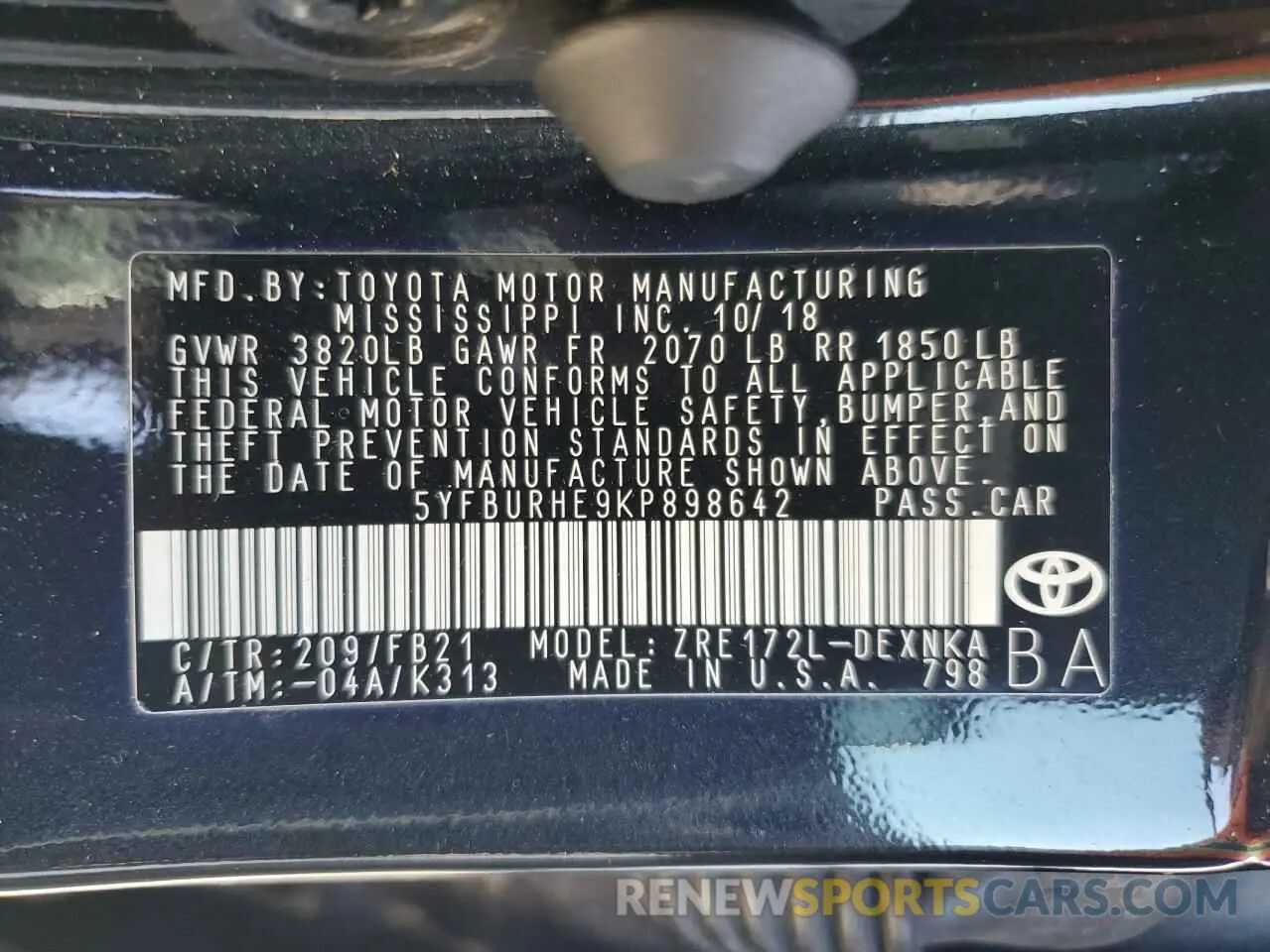 14 Photograph of a damaged car 5YFBURHE9KP898642 TOYOTA COROLLA 2019