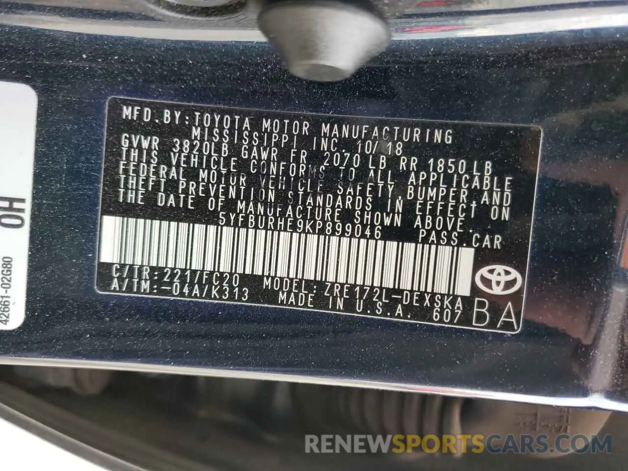 12 Photograph of a damaged car 5YFBURHE9KP899046 TOYOTA COROLLA 2019