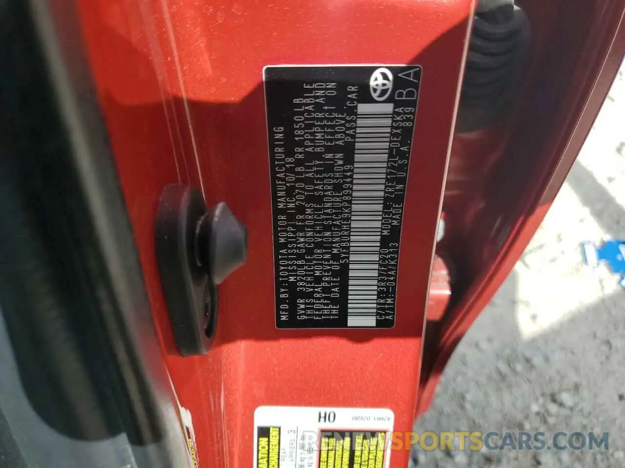 12 Photograph of a damaged car 5YFBURHE9KP899449 TOYOTA COROLLA 2019