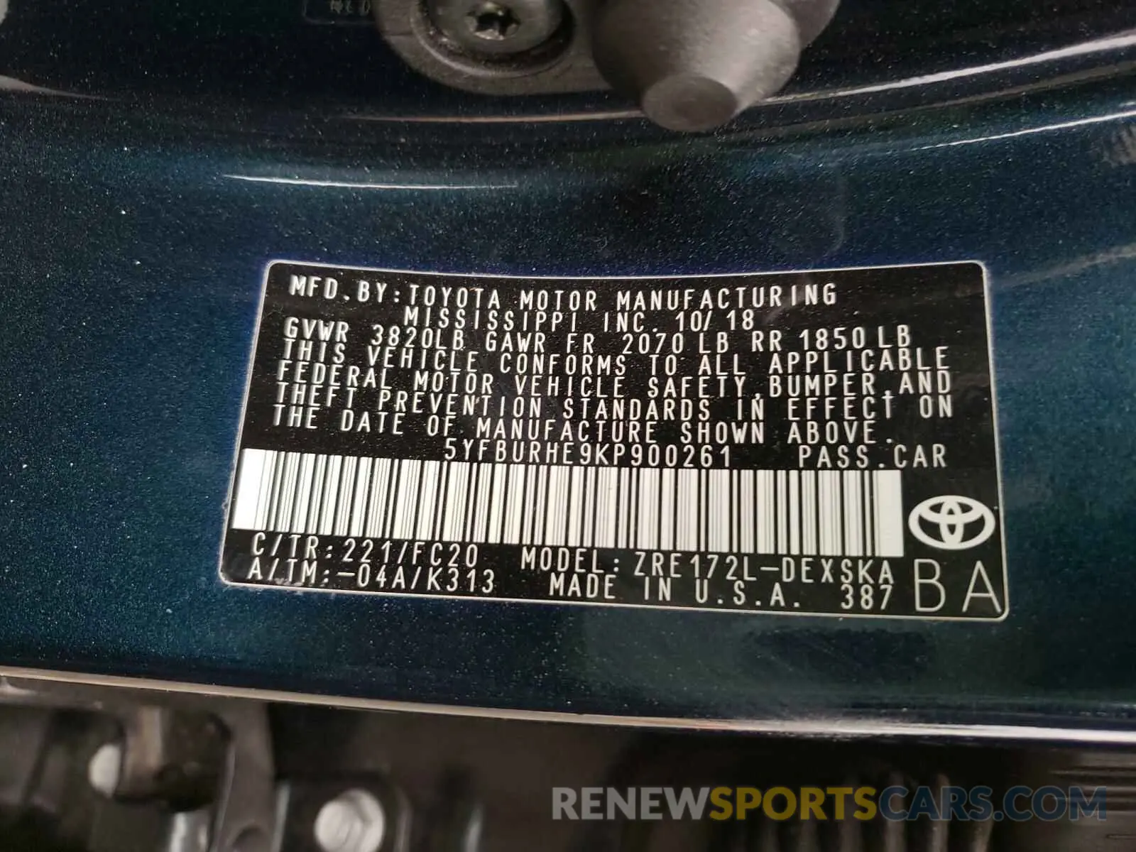 10 Photograph of a damaged car 5YFBURHE9KP900261 TOYOTA COROLLA 2019