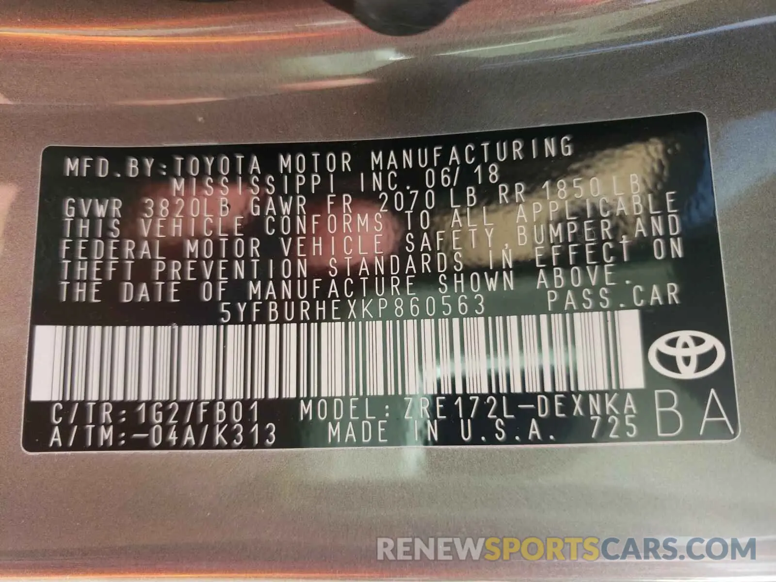 10 Photograph of a damaged car 5YFBURHEXKP860563 TOYOTA COROLLA 2019