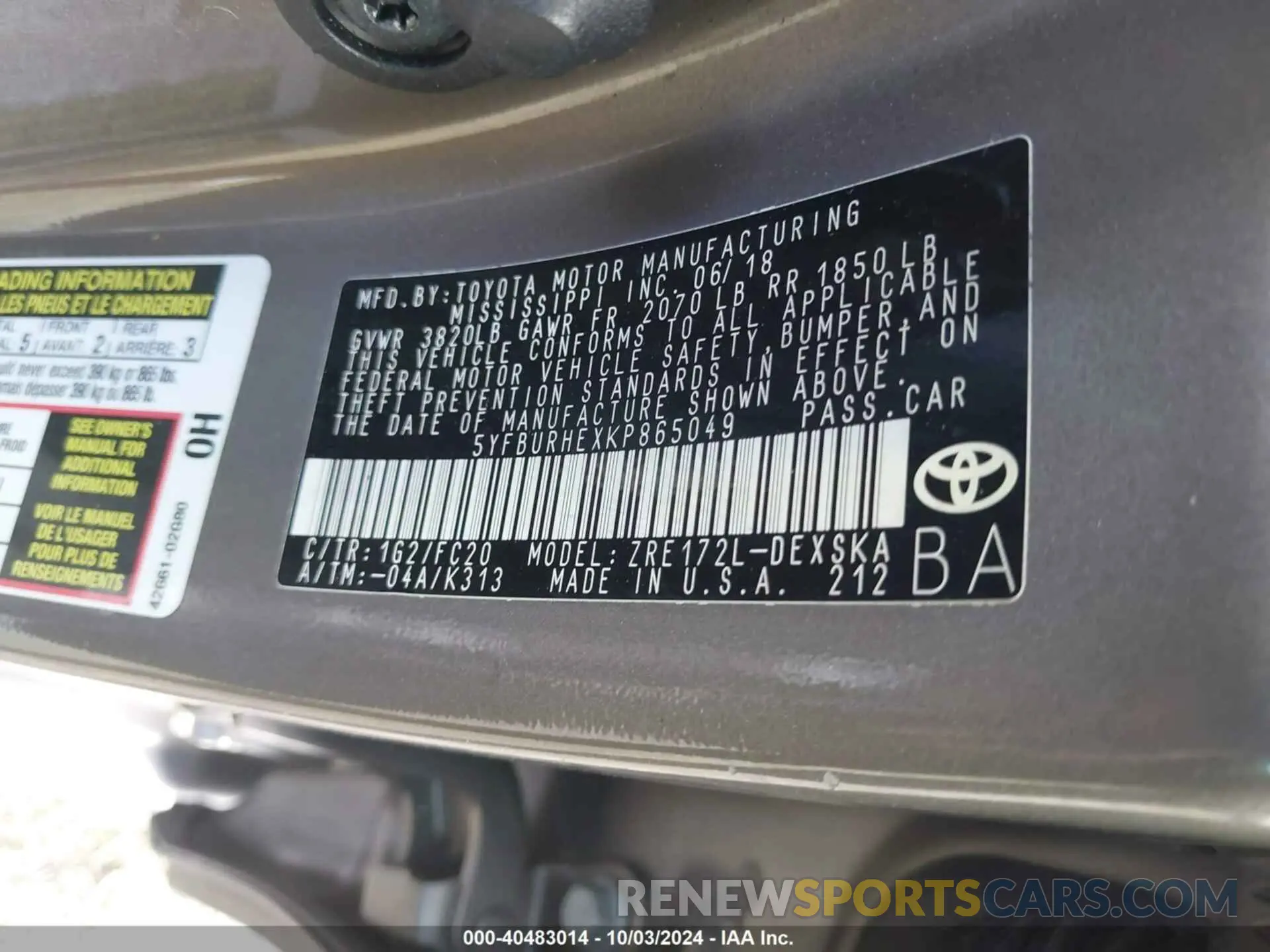 9 Photograph of a damaged car 5YFBURHEXKP865049 TOYOTA COROLLA 2019