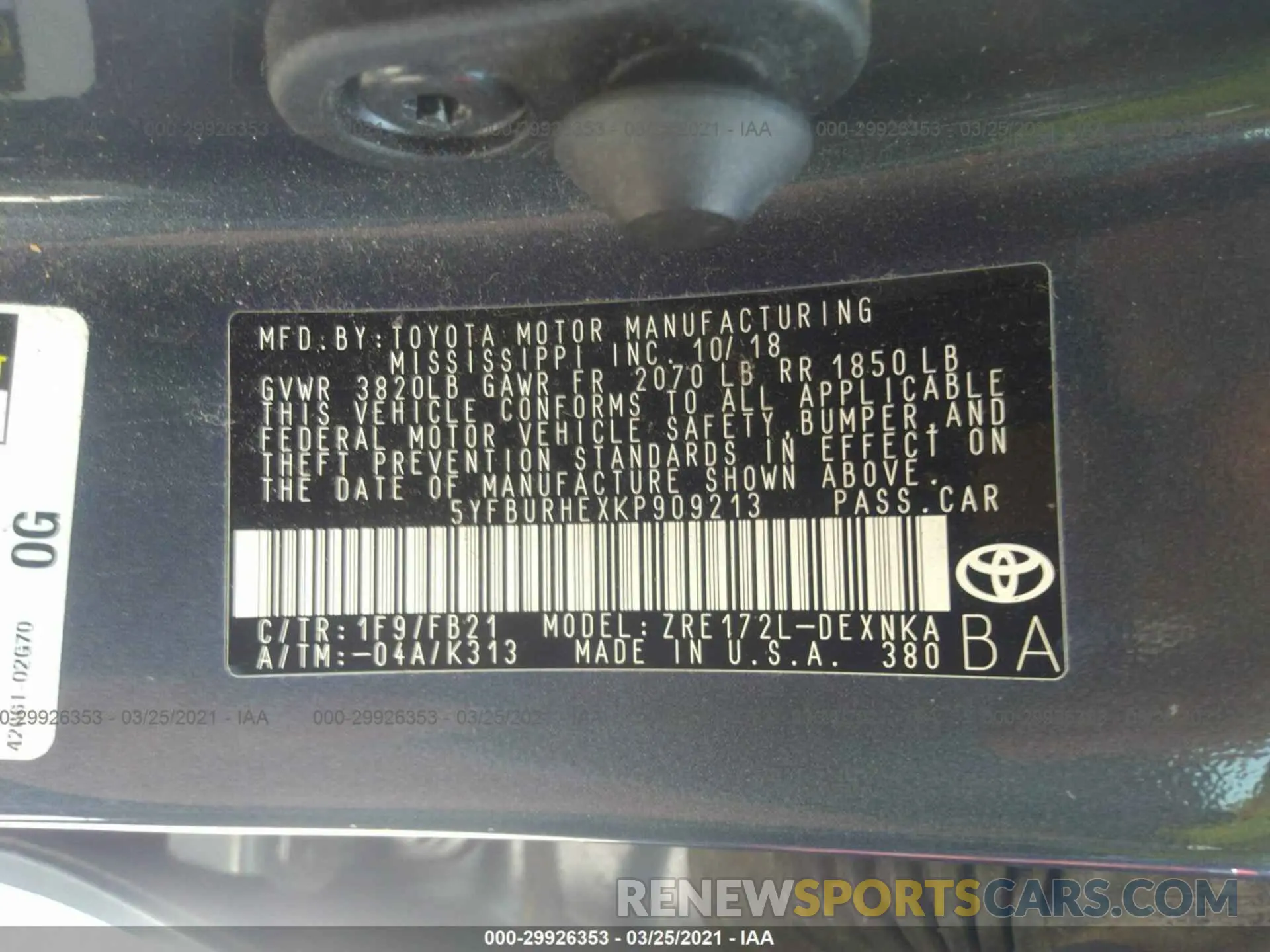 9 Photograph of a damaged car 5YFBURHEXKP909213 TOYOTA COROLLA 2019