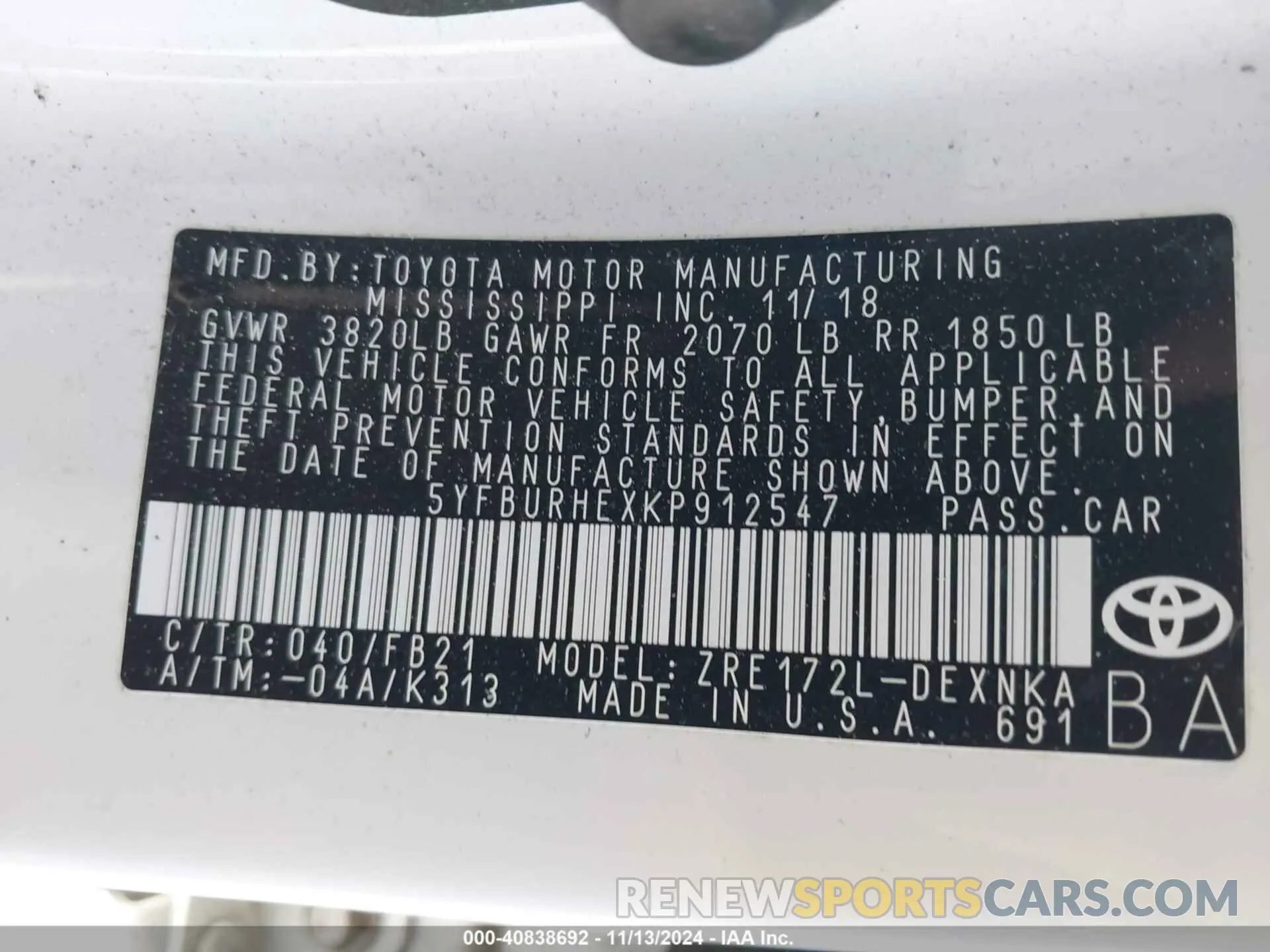 9 Photograph of a damaged car 5YFBURHEXKP912547 TOYOTA COROLLA 2019