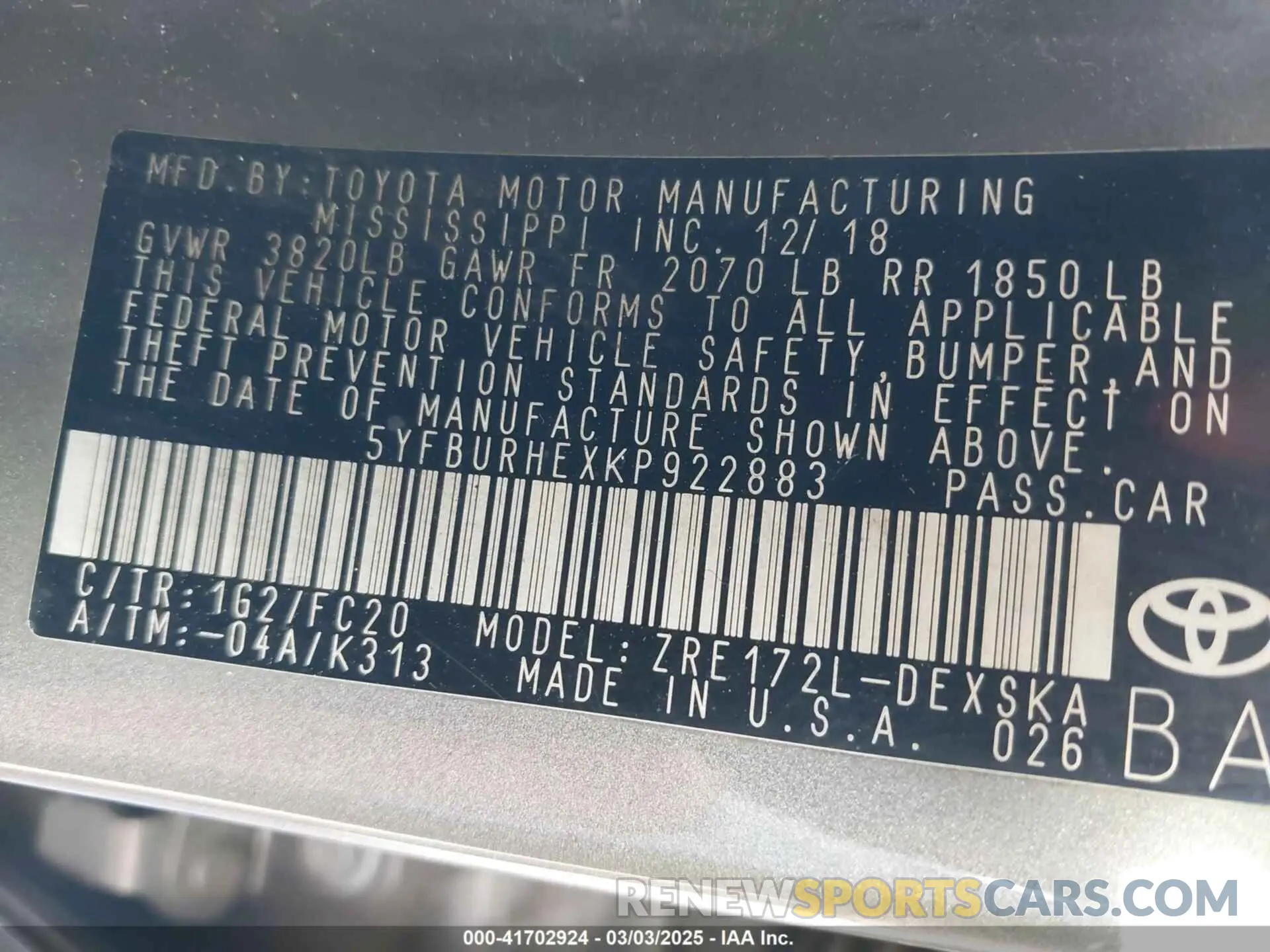 9 Photograph of a damaged car 5YFBURHEXKP922883 TOYOTA COROLLA 2019