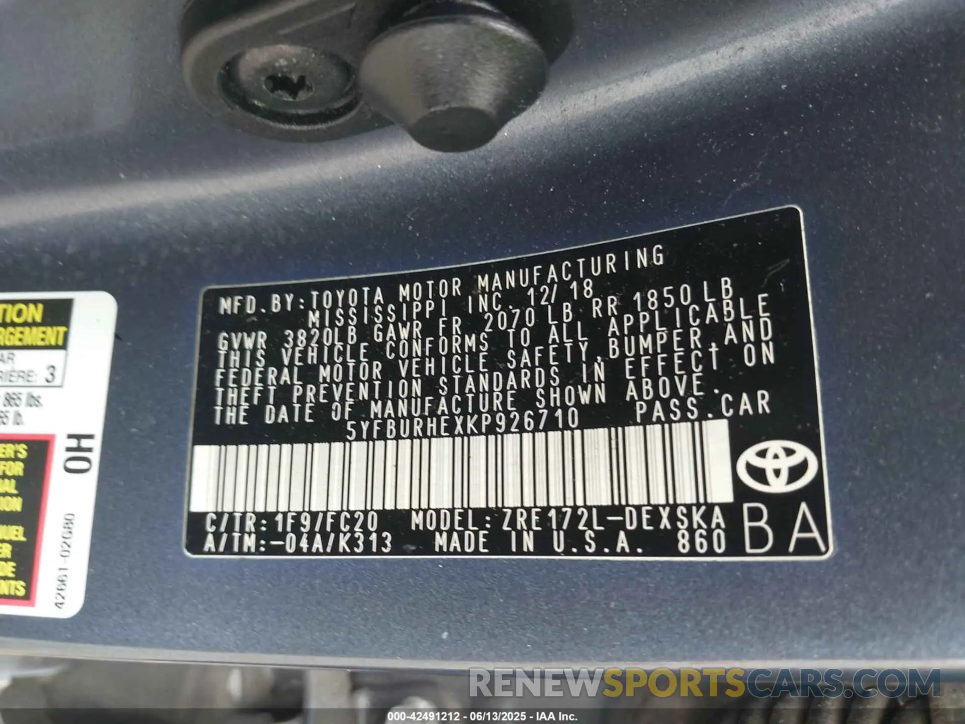 9 Photograph of a damaged car 5YFBURHEXKP926710 TOYOTA COROLLA 2019
