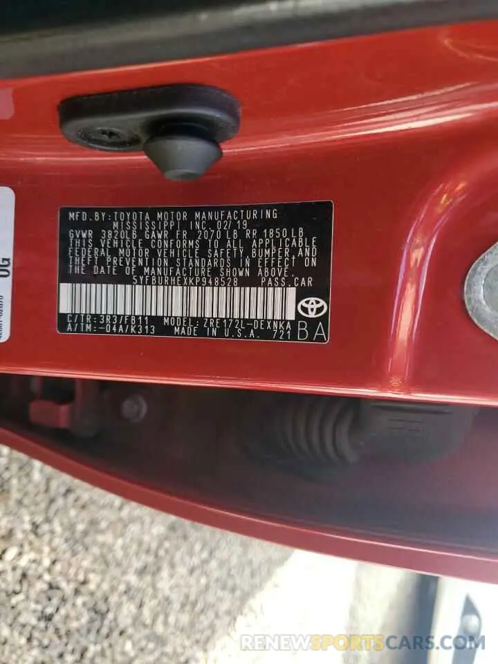 13 Photograph of a damaged car 5YFBURHEXKP948528 TOYOTA COROLLA 2019