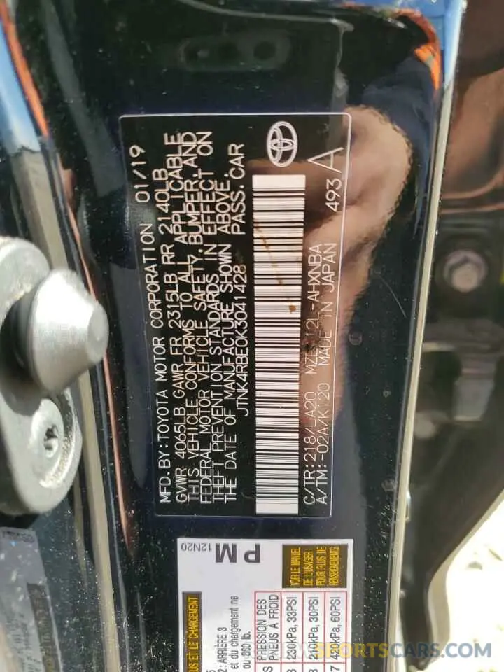 13 Photograph of a damaged car JTNK4RBE0K3041428 TOYOTA COROLLA 2019