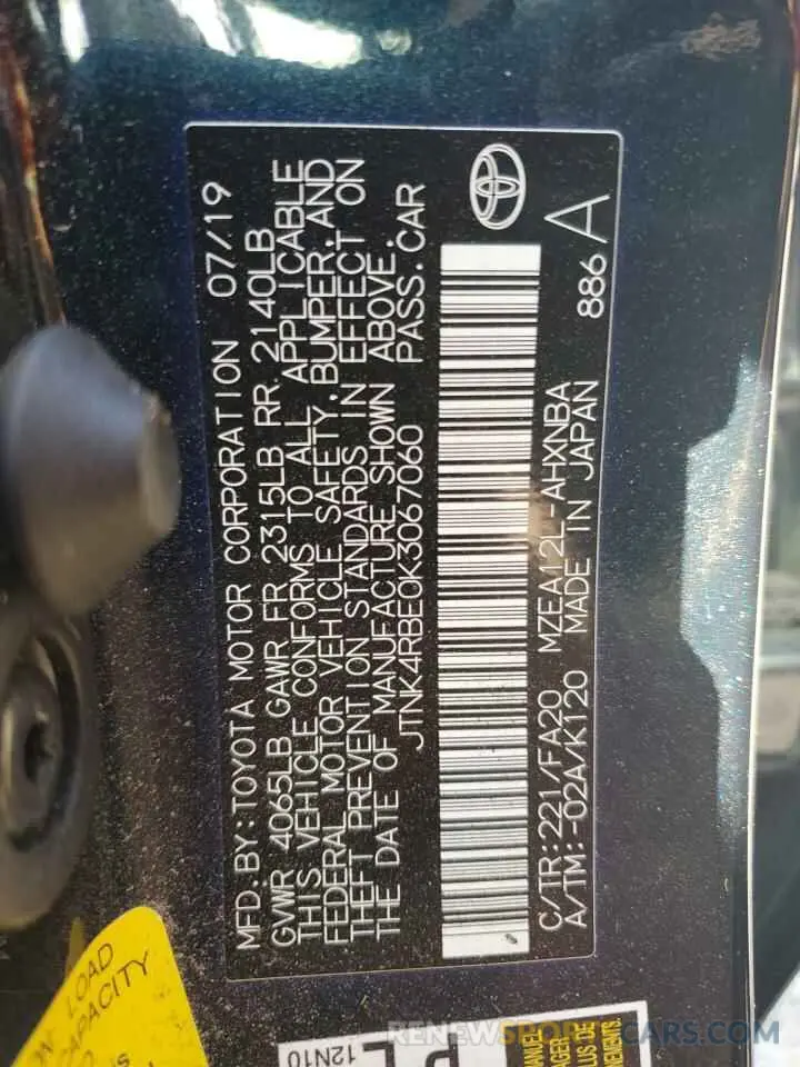 13 Photograph of a damaged car JTNK4RBE0K3067060 TOYOTA COROLLA 2019