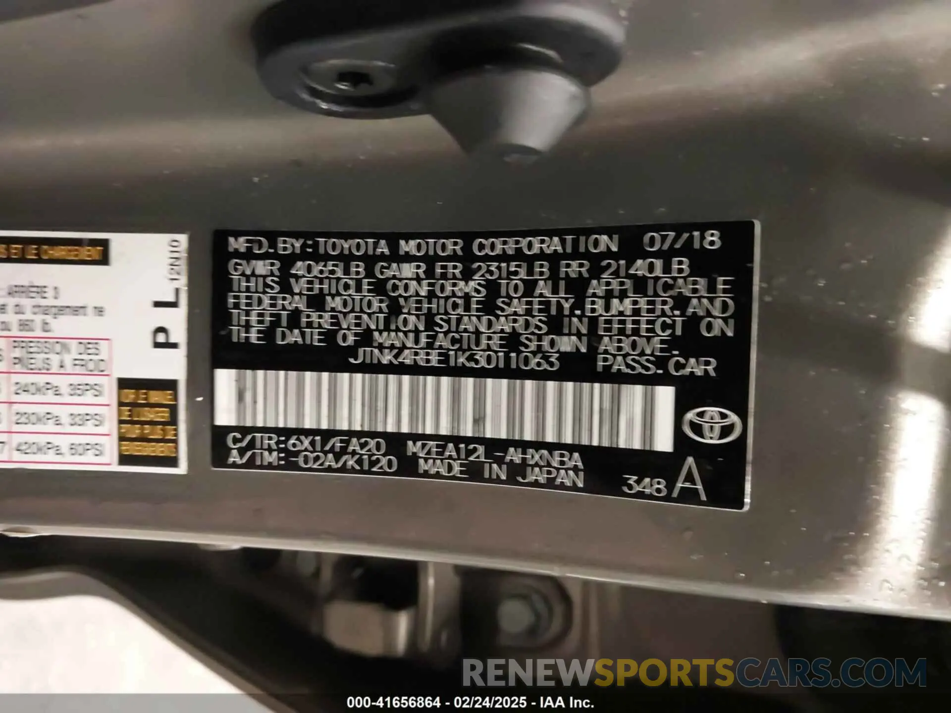 9 Photograph of a damaged car JTNK4RBE1K3011063 TOYOTA COROLLA 2019