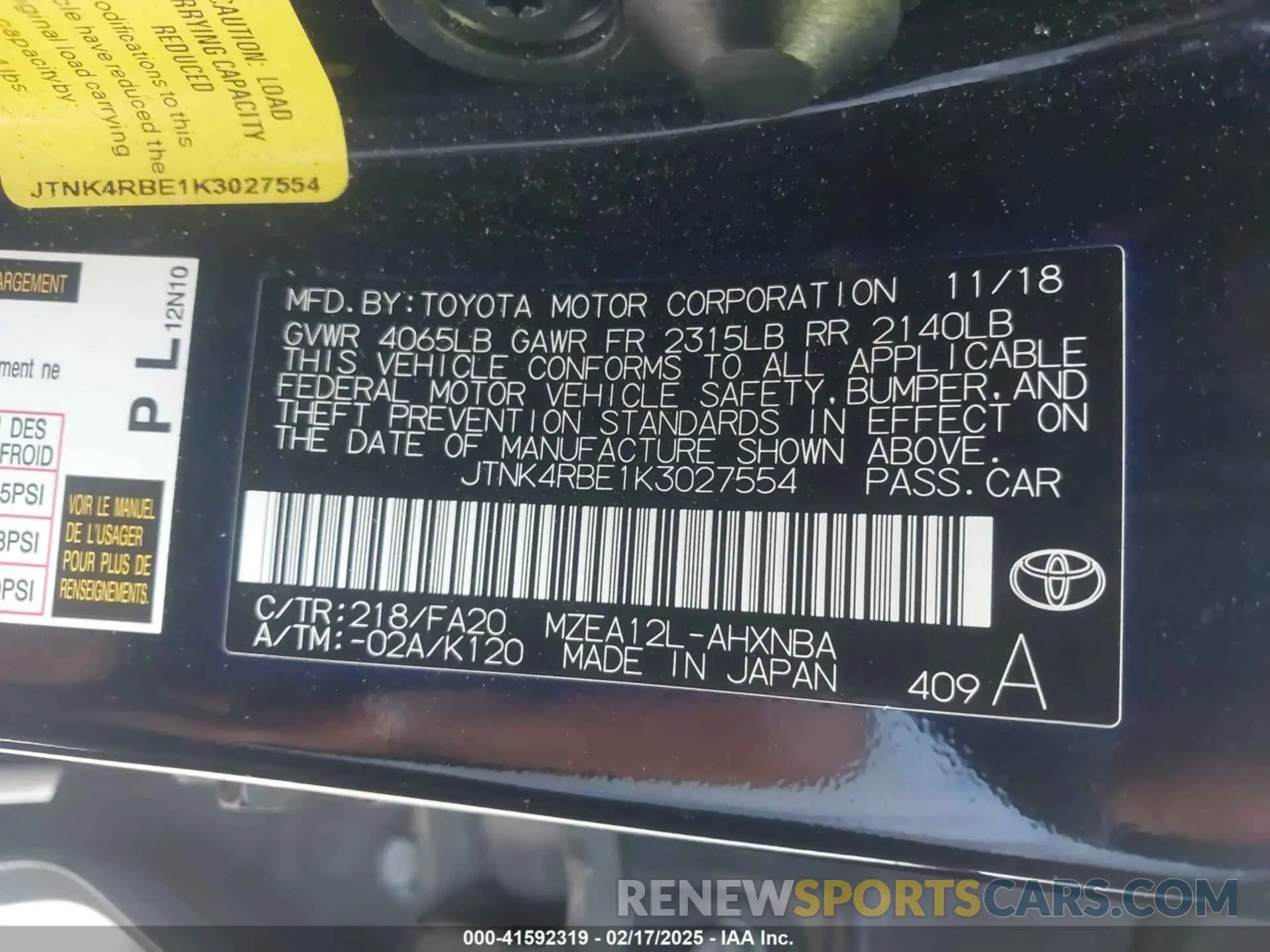 9 Photograph of a damaged car JTNK4RBE1K3027554 TOYOTA COROLLA 2019
