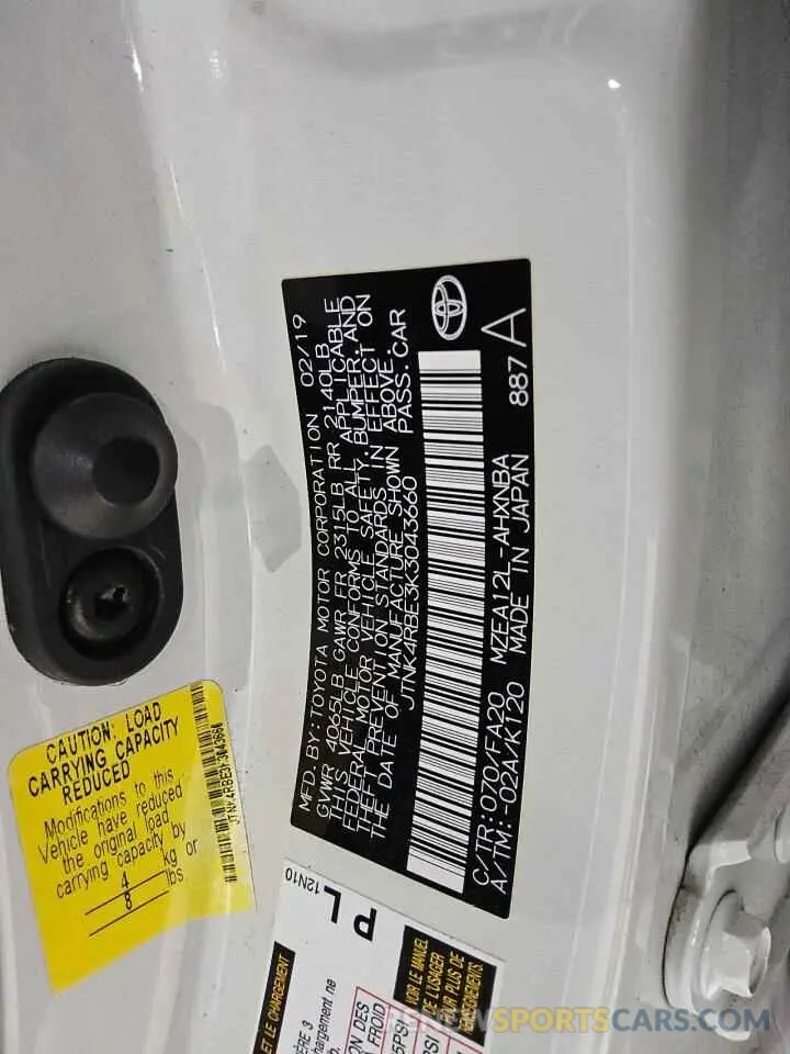 13 Photograph of a damaged car JTNK4RBE3K3043660 TOYOTA COROLLA 2019