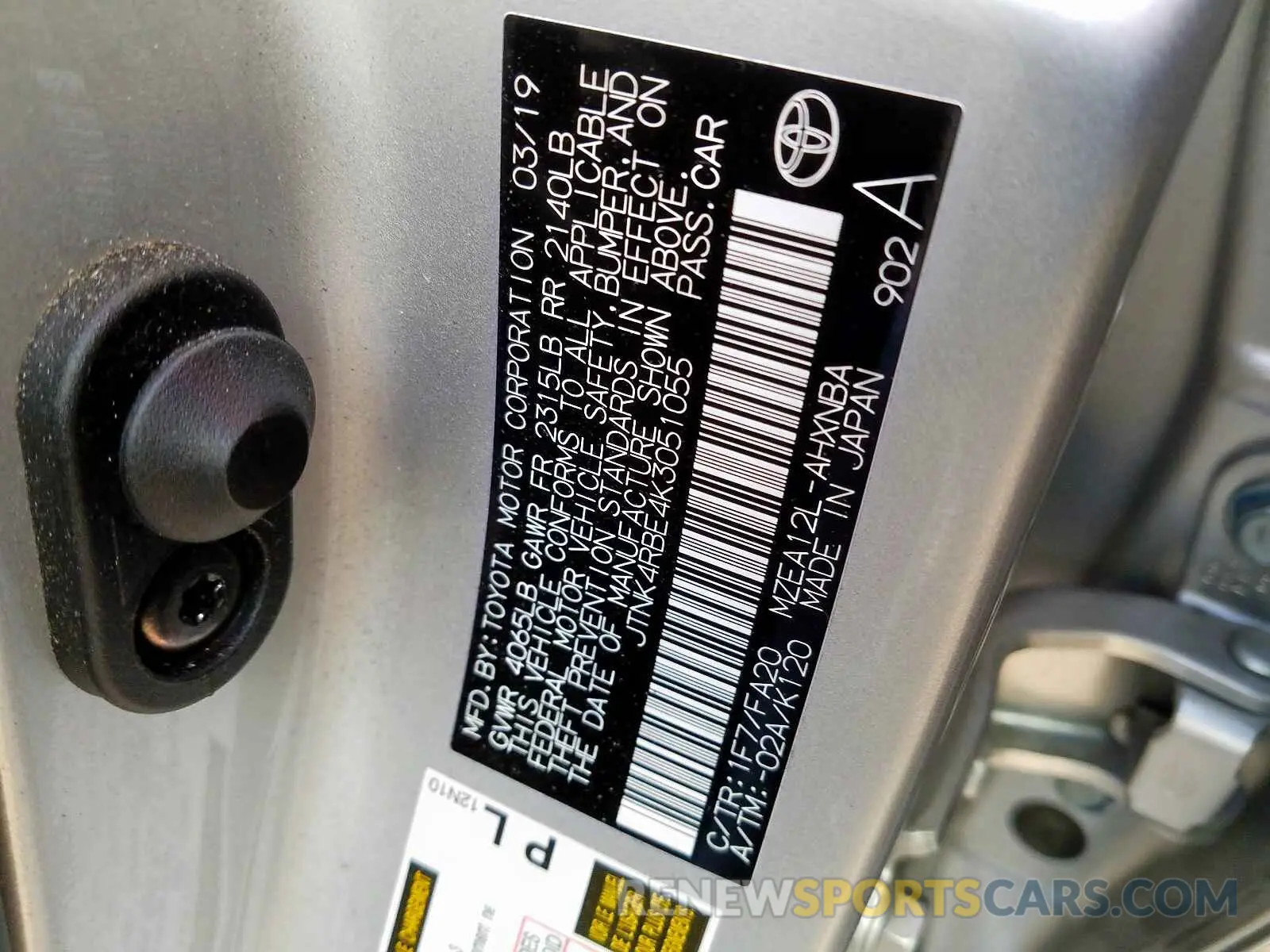 10 Photograph of a damaged car JTNK4RBE4K3051055 TOYOTA COROLLA 2019