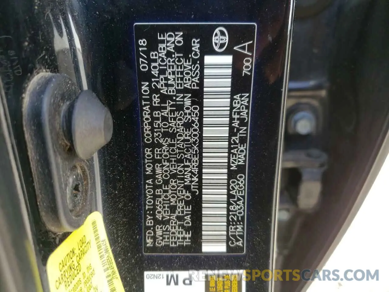 12 Photograph of a damaged car JTNK4RBE5K3006450 TOYOTA COROLLA 2019