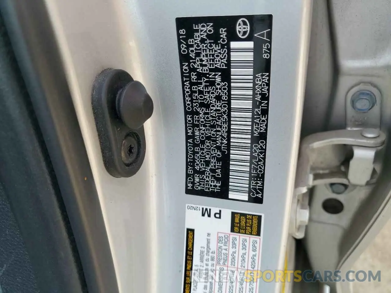 13 Photograph of a damaged car JTNK4RBE5K3018503 TOYOTA COROLLA 2019