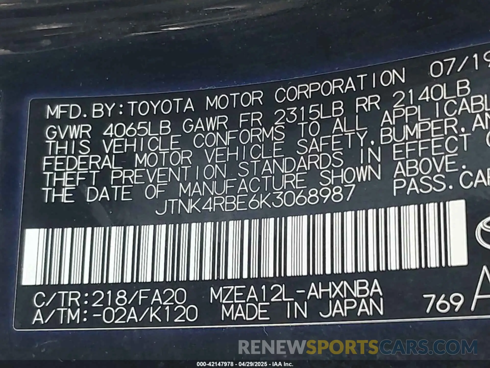 9 Photograph of a damaged car JTNK4RBE6K3068987 TOYOTA COROLLA 2019