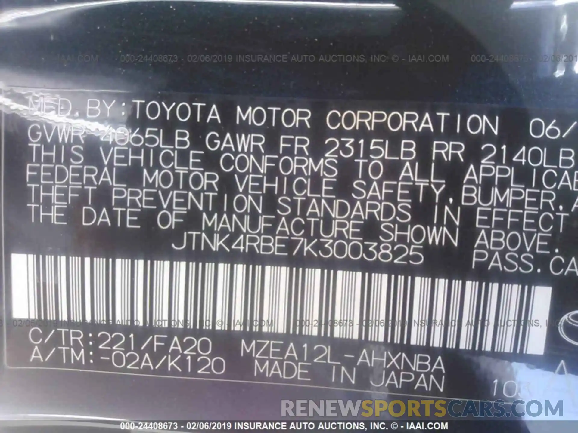 9 Photograph of a damaged car JTNK4RBE7K3003825 TOYOTA COROLLA 2019