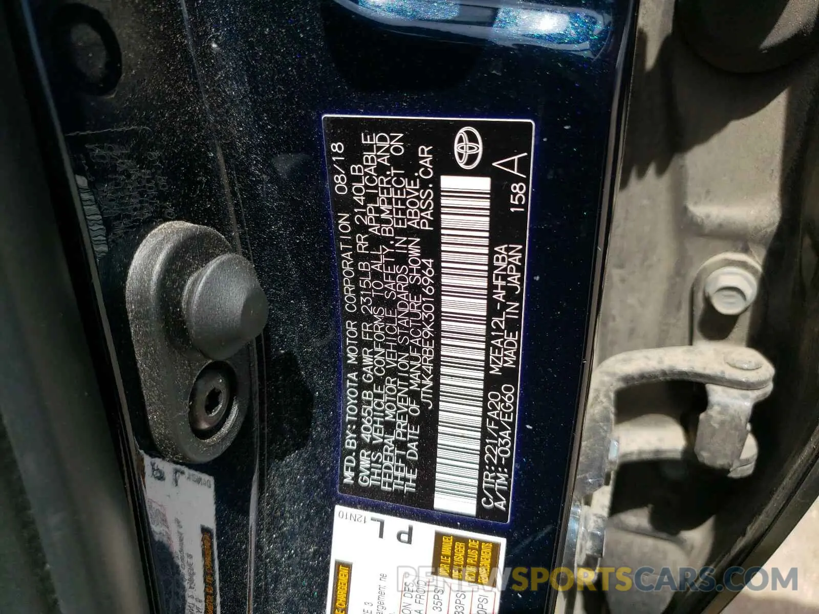 10 Photograph of a damaged car JTNK4RBE9K3016964 TOYOTA COROLLA 2019
