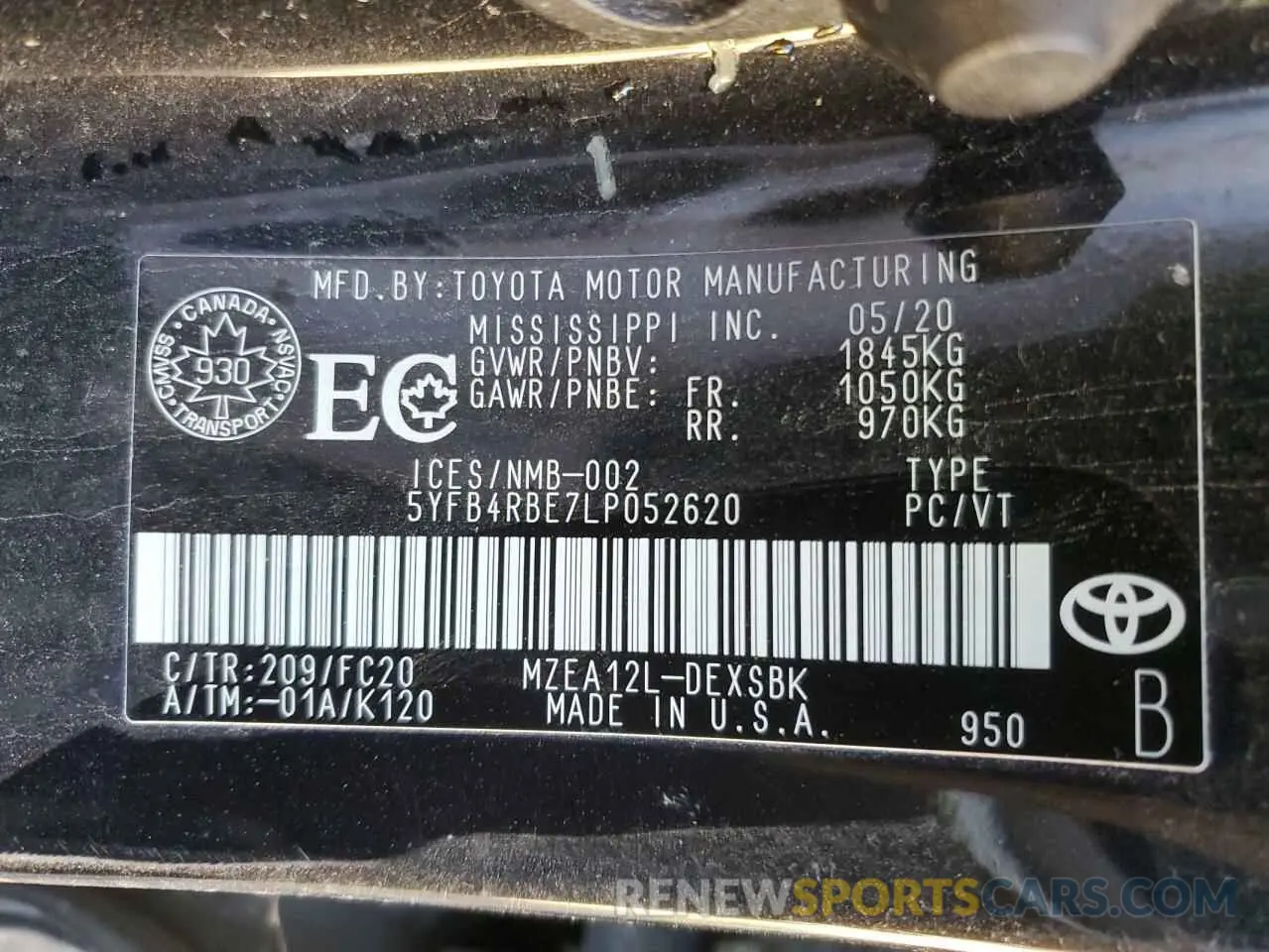 12 Photograph of a damaged car 5YFB4RBE7LP052620 TOYOTA COROLLA 2020