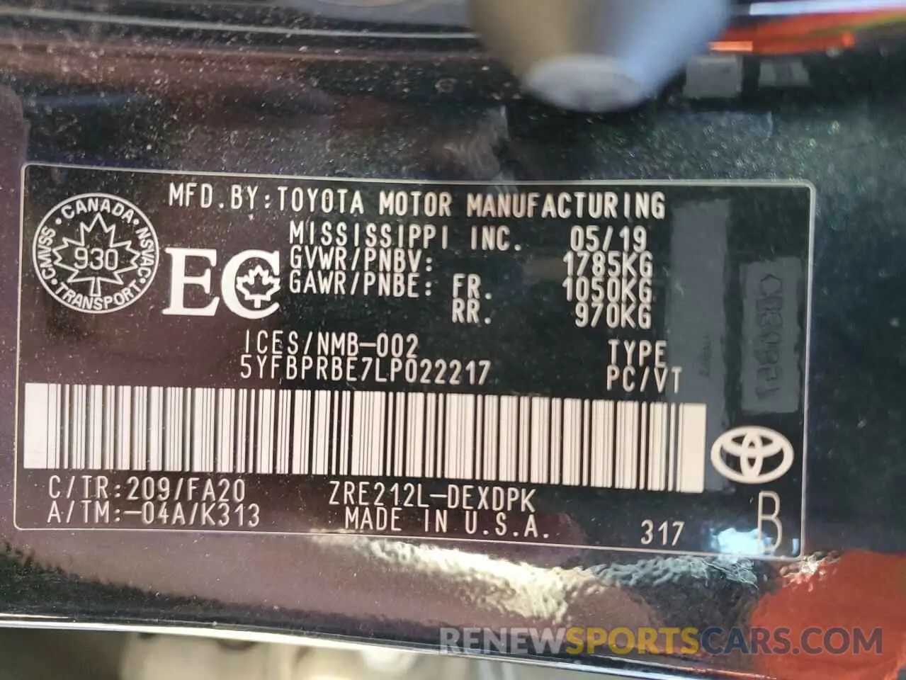 12 Photograph of a damaged car 5YFBPRBE7LP022217 TOYOTA COROLLA 2020