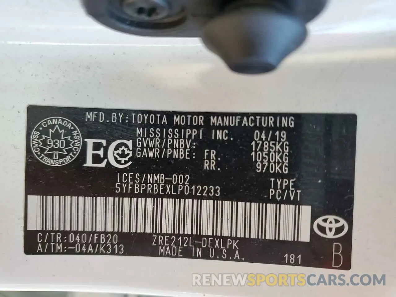 12 Photograph of a damaged car 5YFBPRBEXLP012233 TOYOTA COROLLA 2020