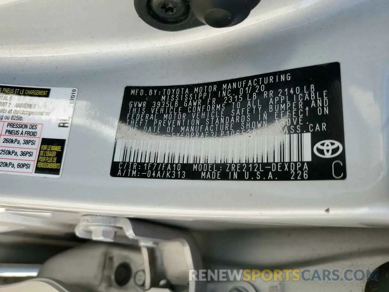 12 Photograph of a damaged car 5YFDPRAE3LP106528 TOYOTA COROLLA 2020