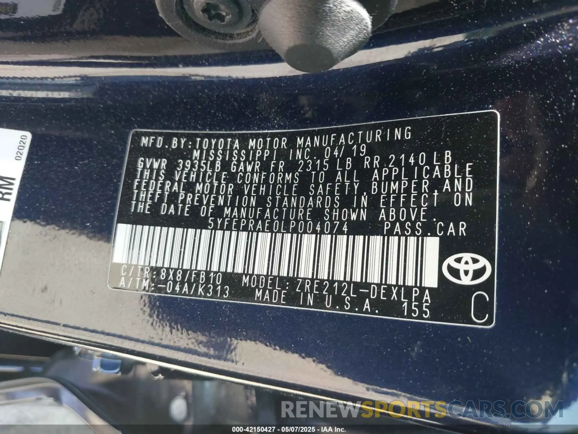 9 Photograph of a damaged car 5YFEPRAE0LP004074 TOYOTA COROLLA 2020