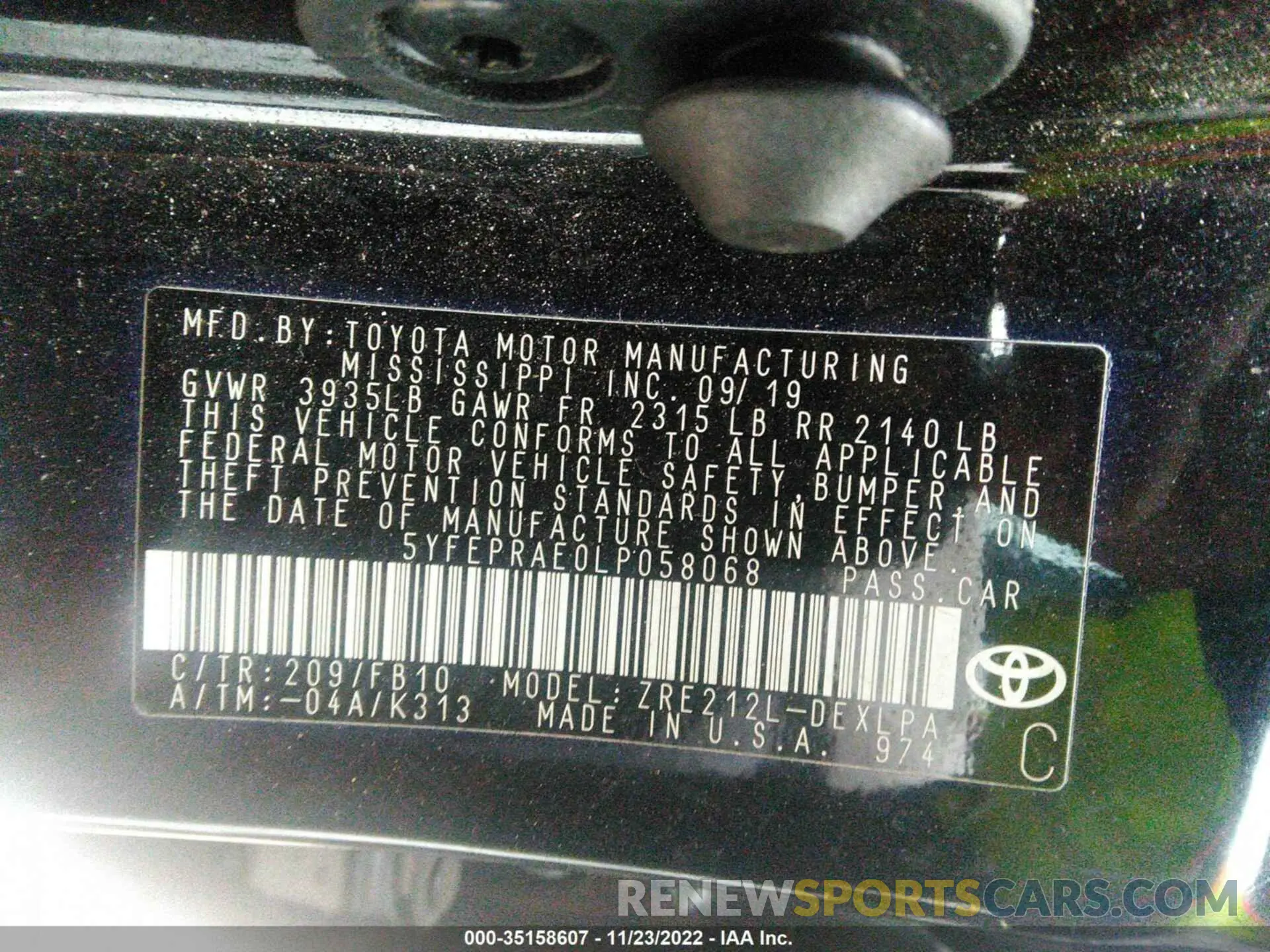 9 Photograph of a damaged car 5YFEPRAE0LP058068 TOYOTA COROLLA 2020