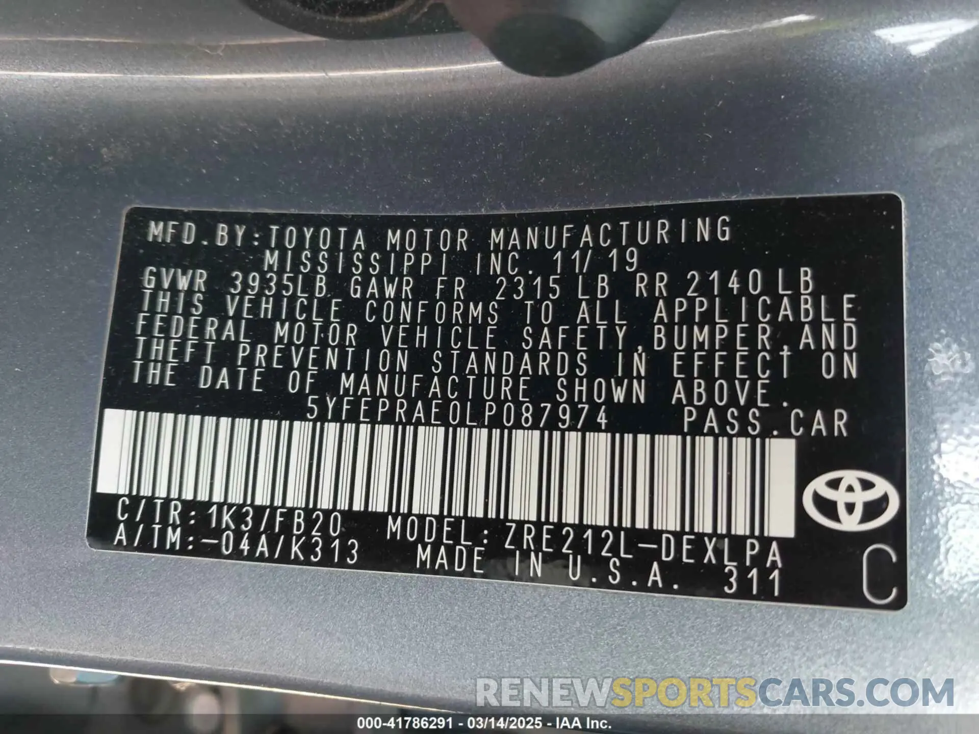9 Photograph of a damaged car 5YFEPRAE0LP087974 TOYOTA COROLLA 2020