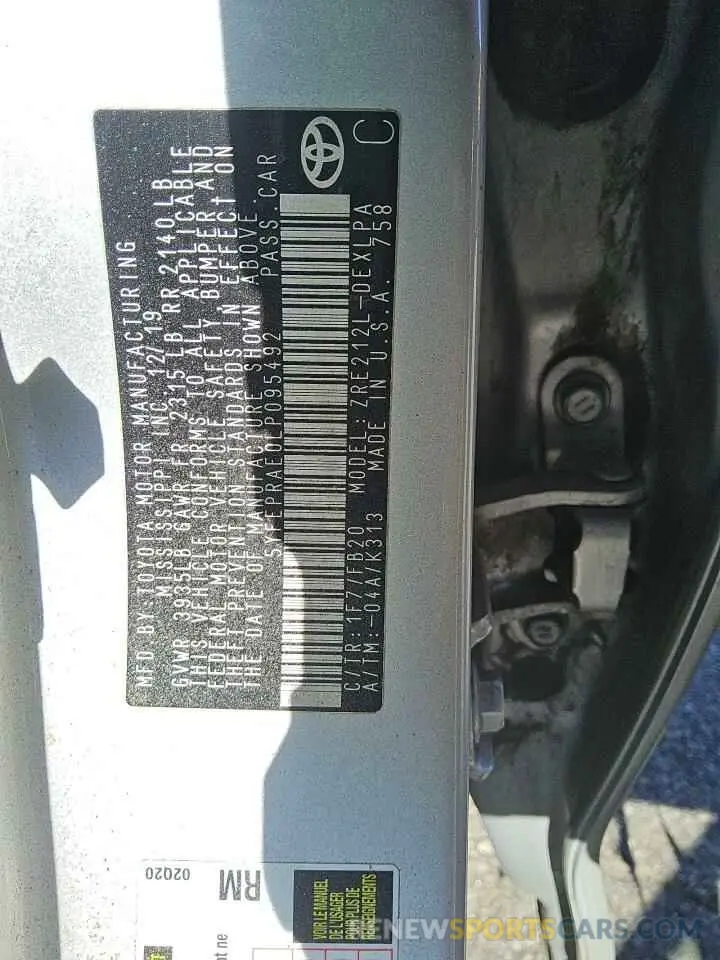 13 Photograph of a damaged car 5YFEPRAE0LP095492 TOYOTA COROLLA 2020