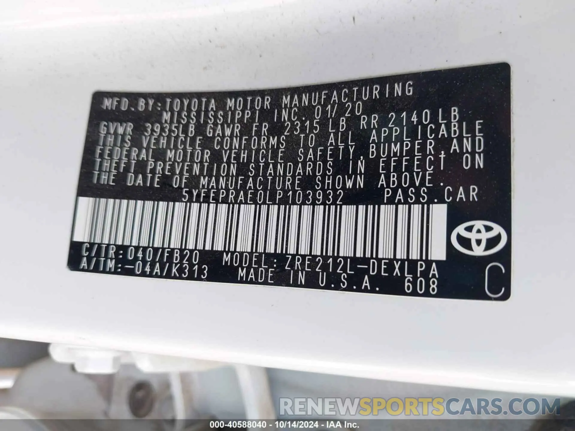 9 Photograph of a damaged car 5YFEPRAE0LP103932 TOYOTA COROLLA 2020