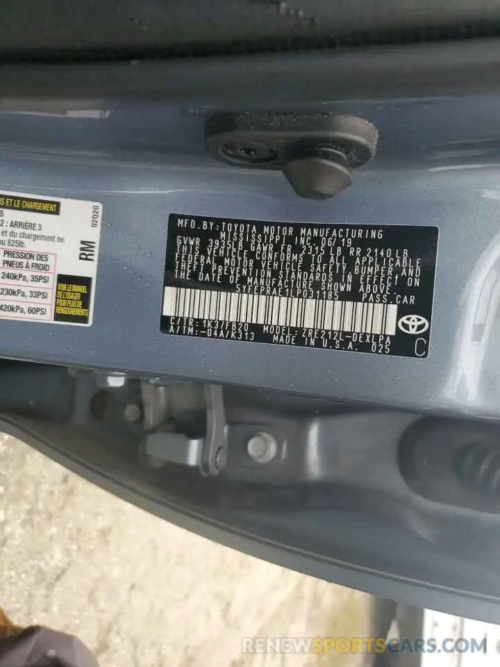 13 Photograph of a damaged car 5YFEPRAE1LP031185 TOYOTA COROLLA 2020