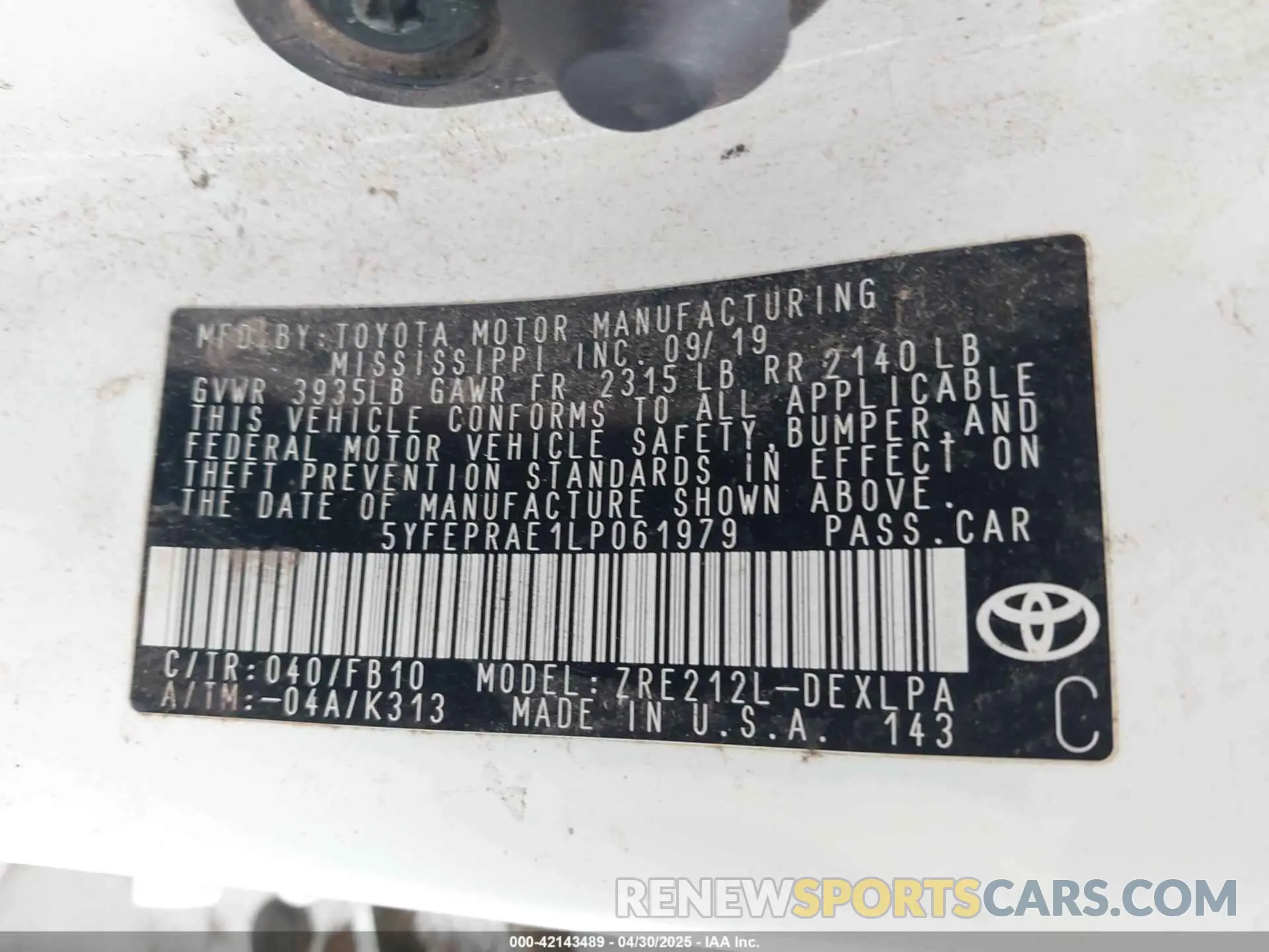 9 Photograph of a damaged car 5YFEPRAE1LP061979 TOYOTA COROLLA 2020