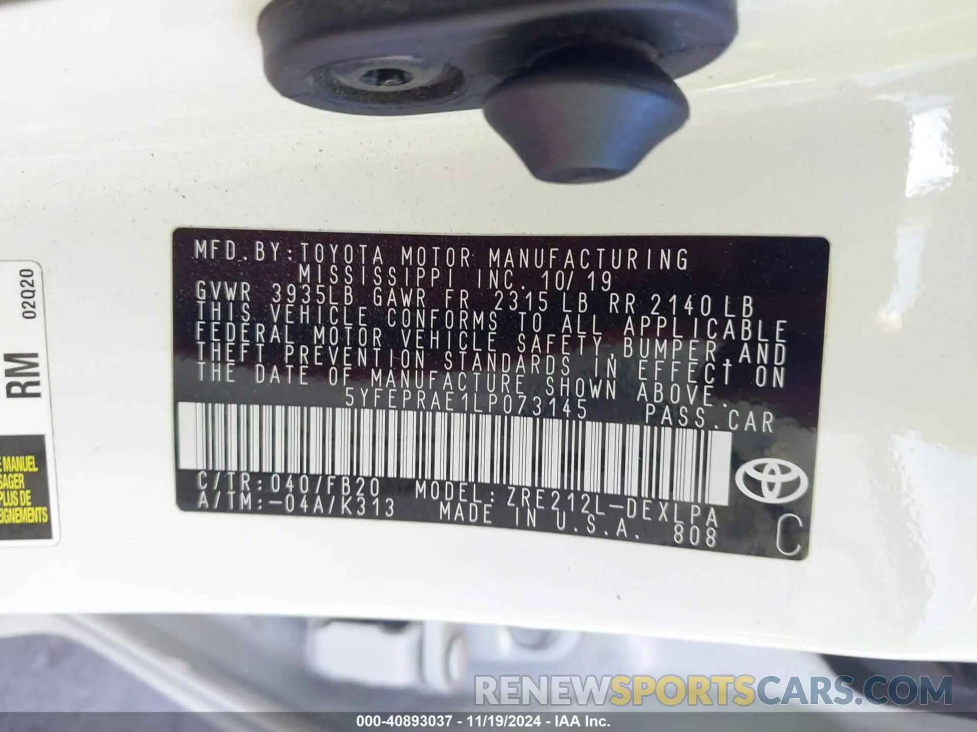 9 Photograph of a damaged car 5YFEPRAE1LP073145 TOYOTA COROLLA 2020