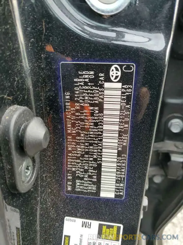 12 Photograph of a damaged car 5YFEPRAE1LP083366 TOYOTA COROLLA 2020