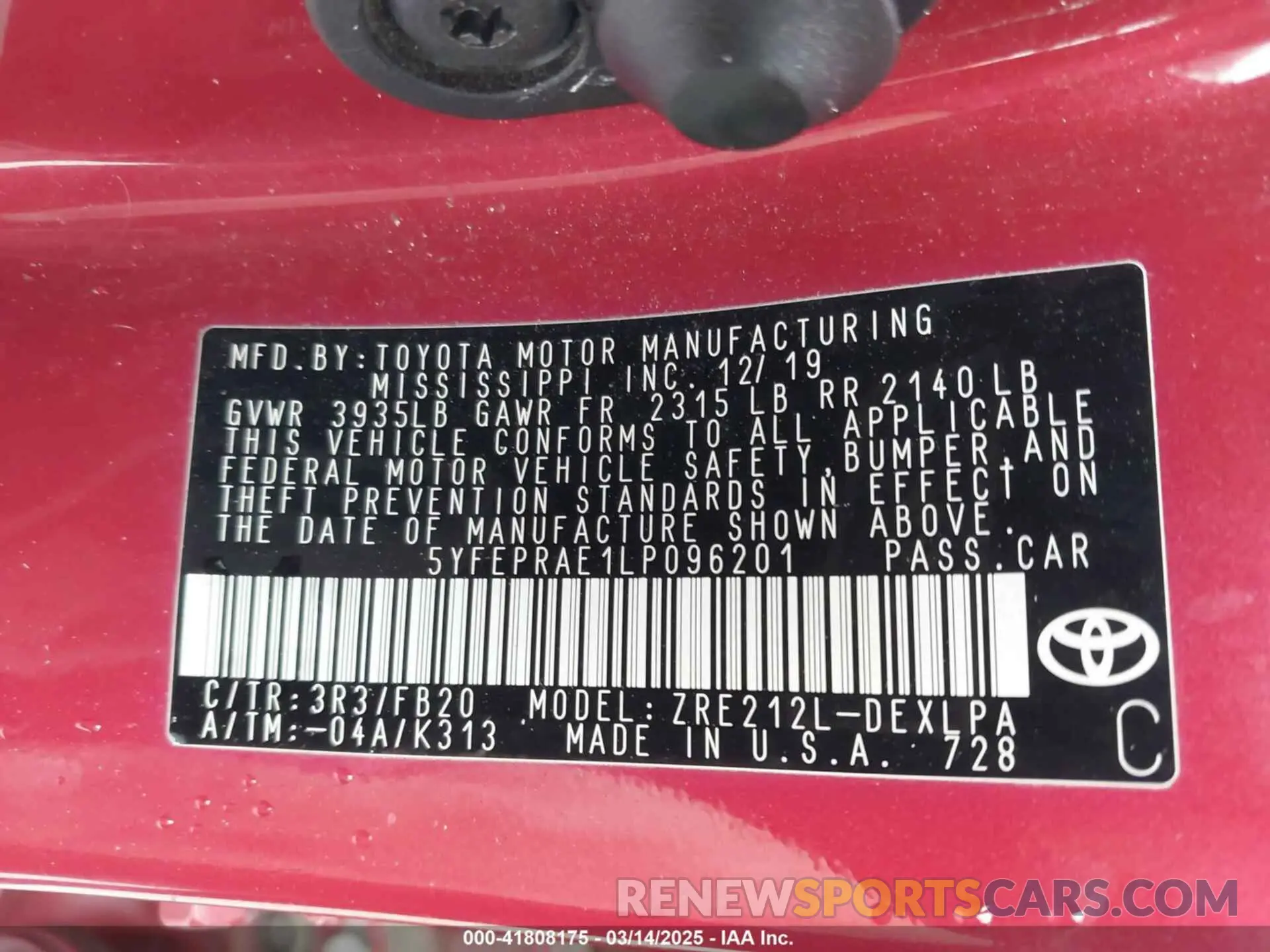 9 Photograph of a damaged car 5YFEPRAE1LP096201 TOYOTA COROLLA 2020