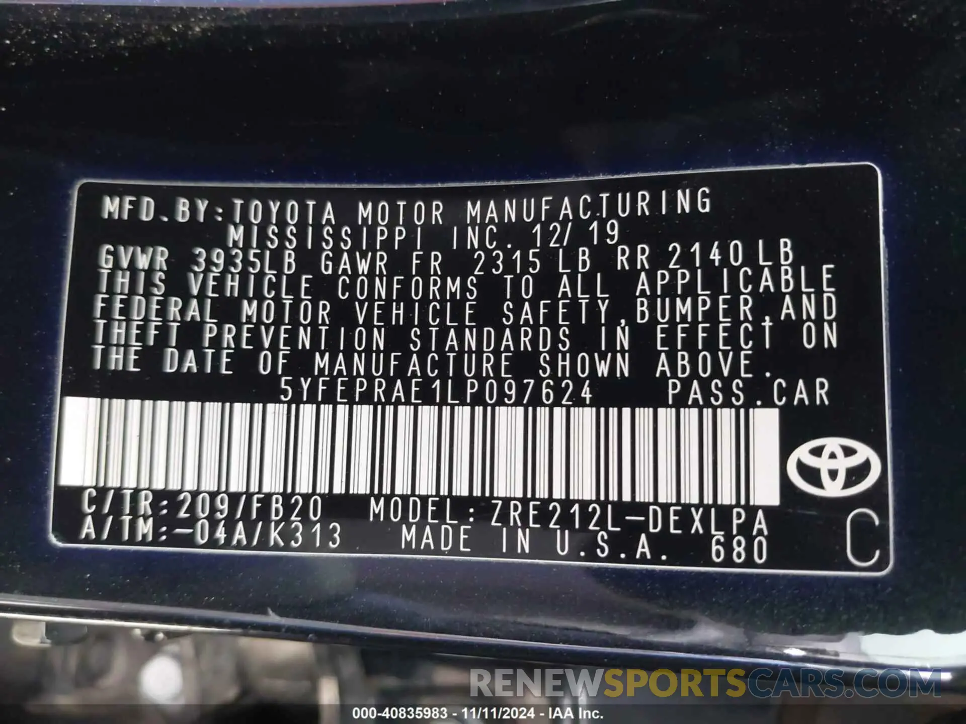 9 Photograph of a damaged car 5YFEPRAE1LP097624 TOYOTA COROLLA 2020