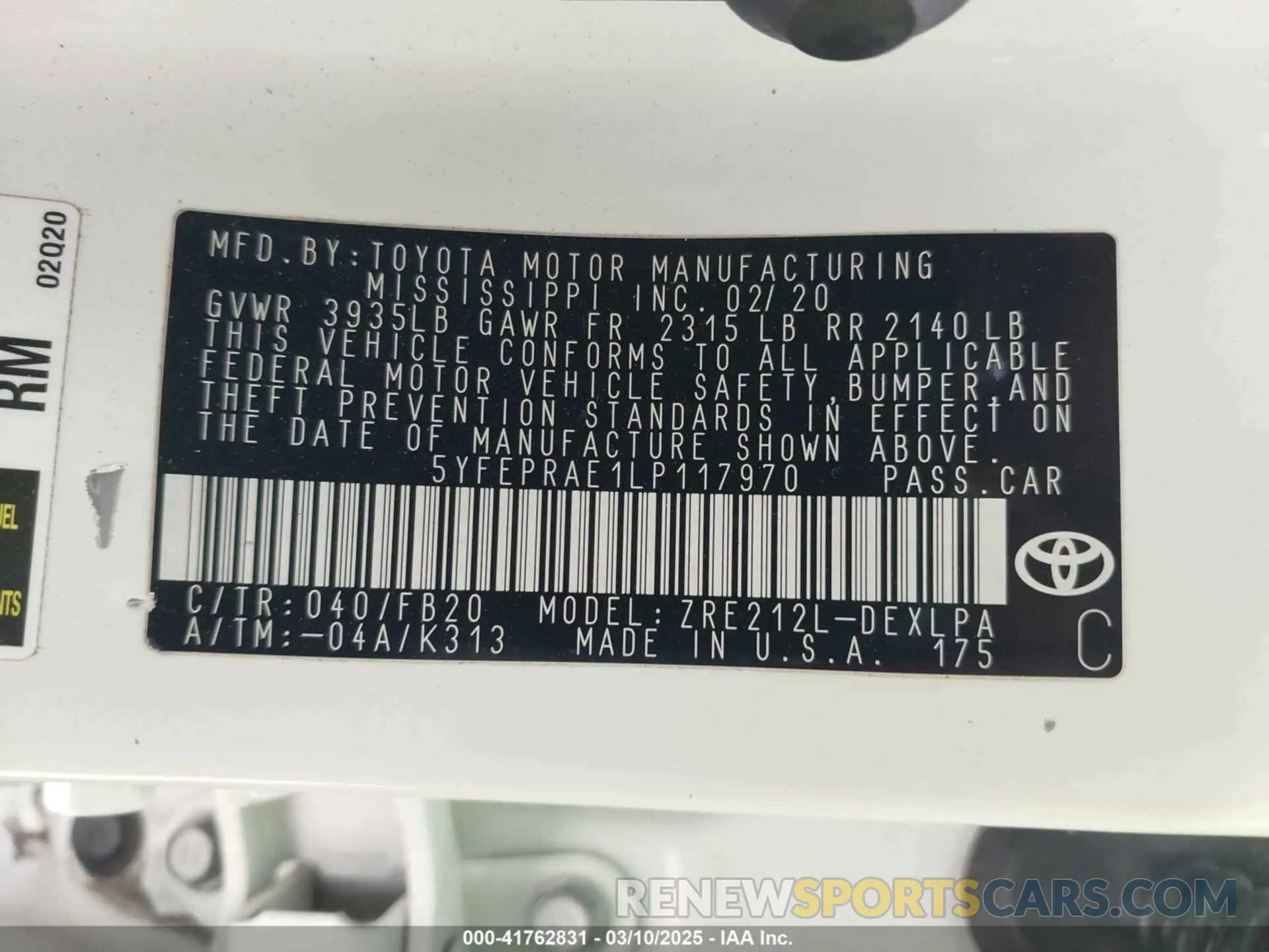 9 Photograph of a damaged car 5YFEPRAE1LP117970 TOYOTA COROLLA 2020