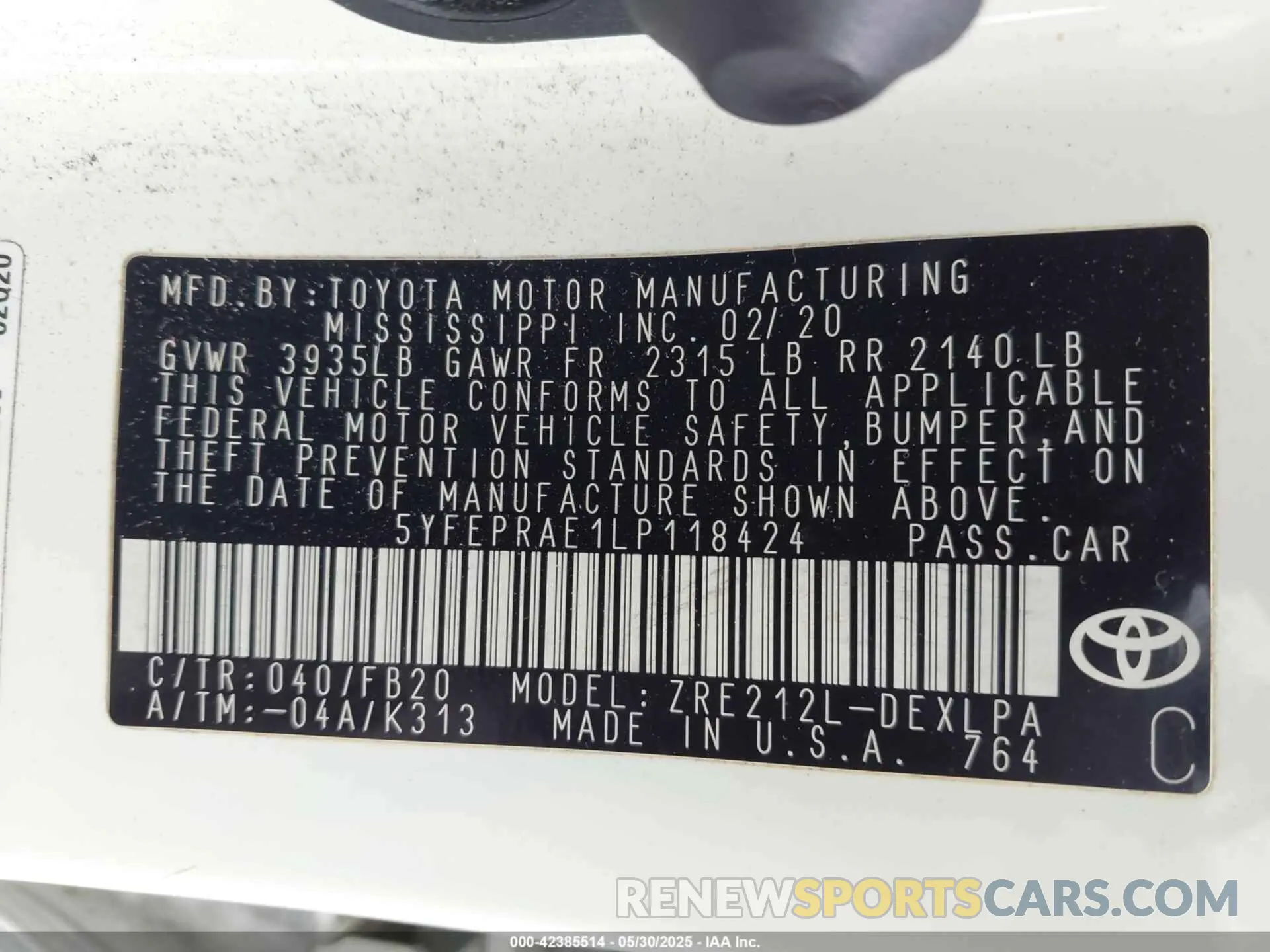 9 Photograph of a damaged car 5YFEPRAE1LP118424 TOYOTA COROLLA 2020