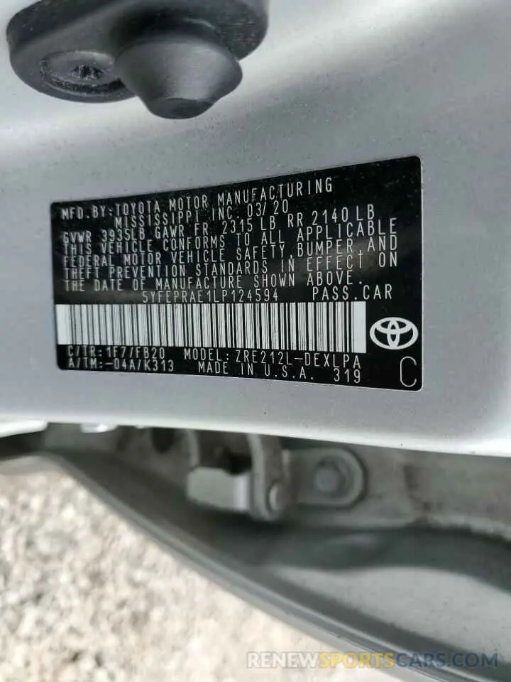 12 Photograph of a damaged car 5YFEPRAE1LP124594 TOYOTA COROLLA 2020