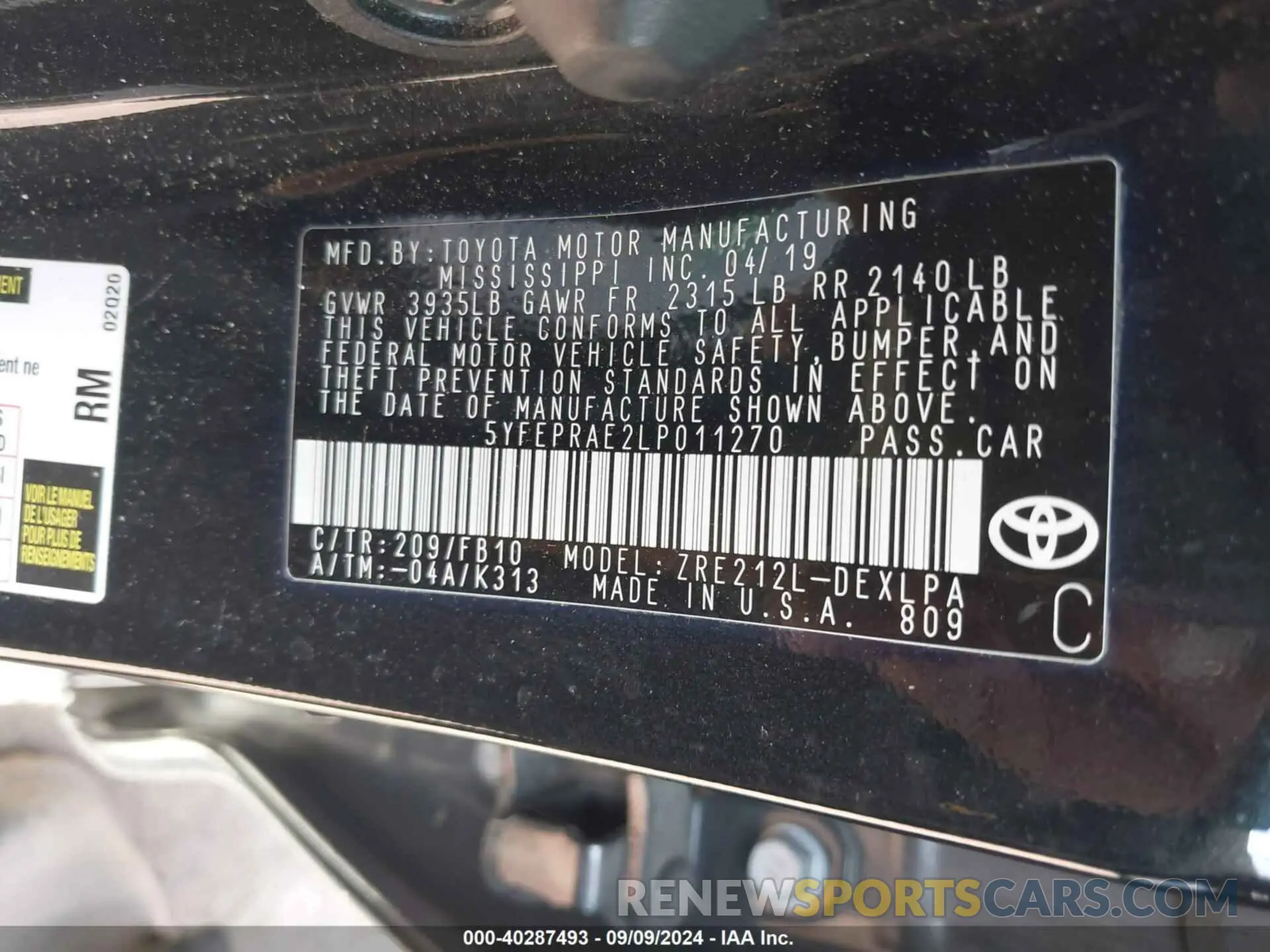 9 Photograph of a damaged car 5YFEPRAE2LP011270 TOYOTA COROLLA 2020