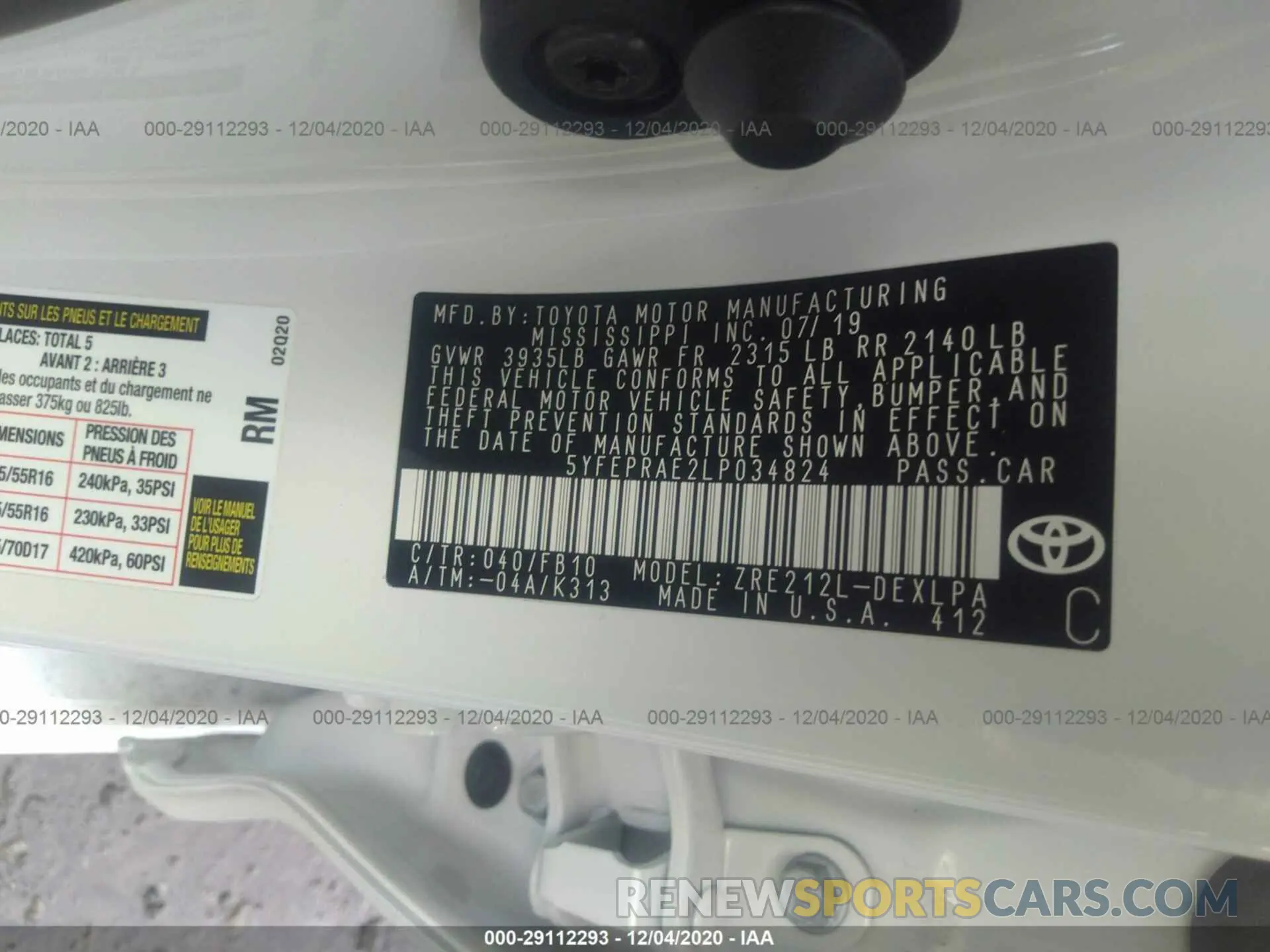 9 Photograph of a damaged car 5YFEPRAE2LP034824 TOYOTA COROLLA 2020
