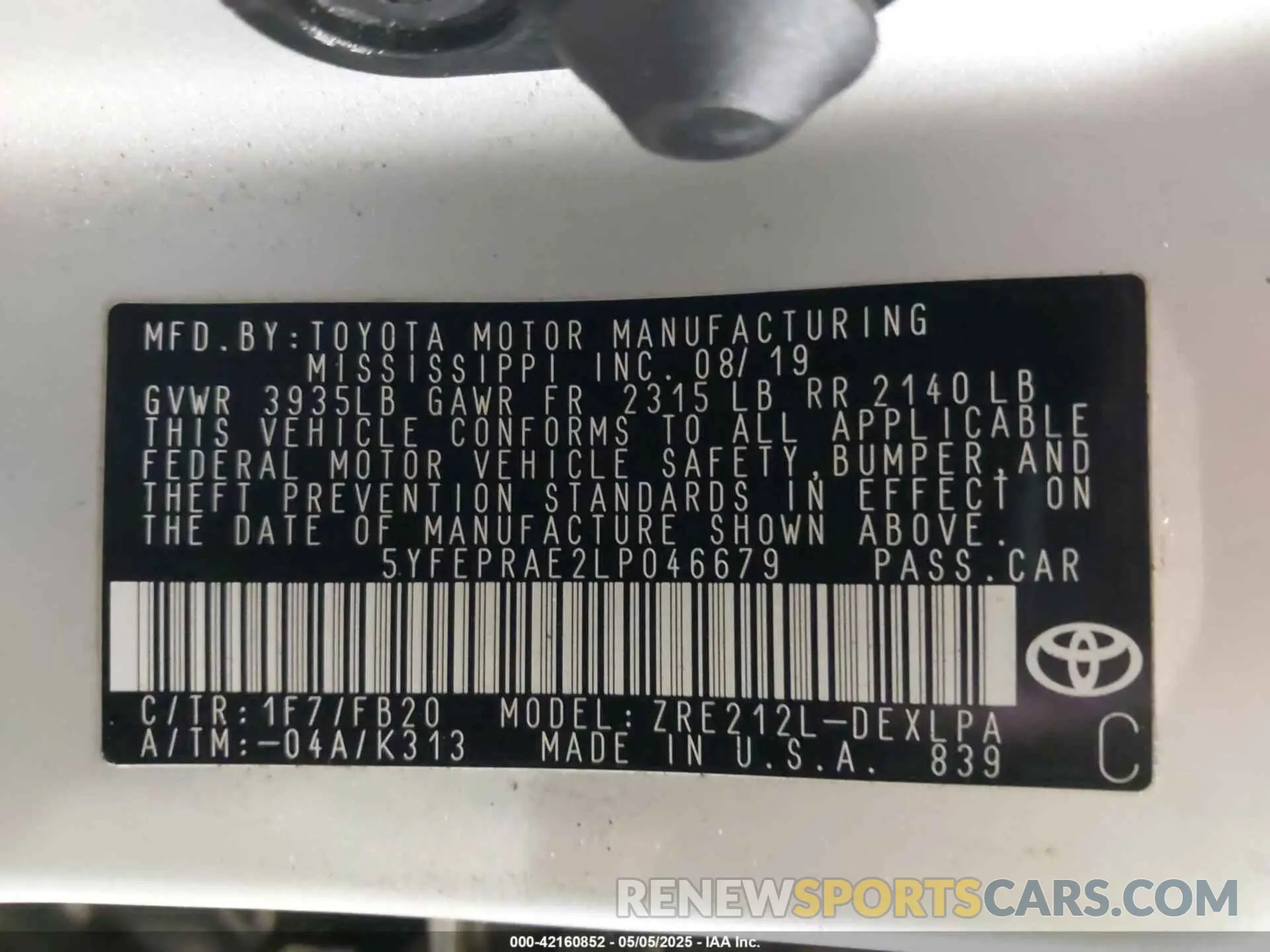 9 Photograph of a damaged car 5YFEPRAE2LP046679 TOYOTA COROLLA 2020