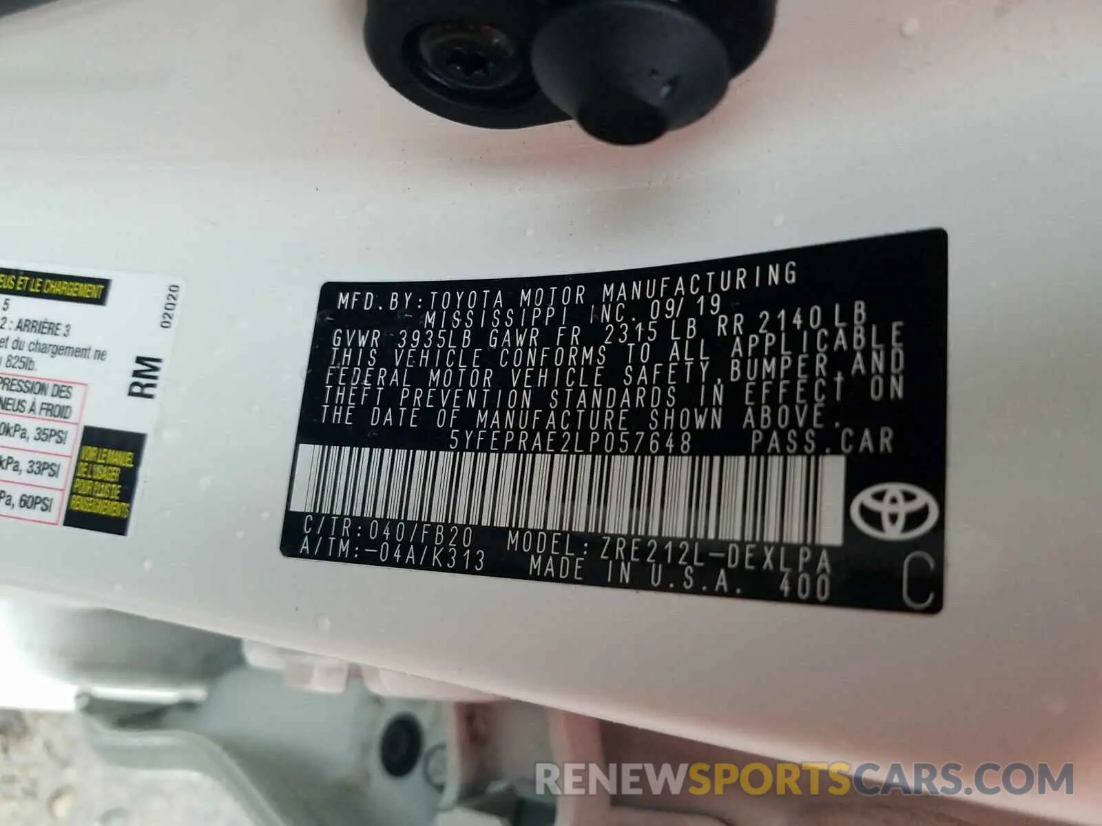 10 Photograph of a damaged car 5YFEPRAE2LP057648 TOYOTA COROLLA 2020